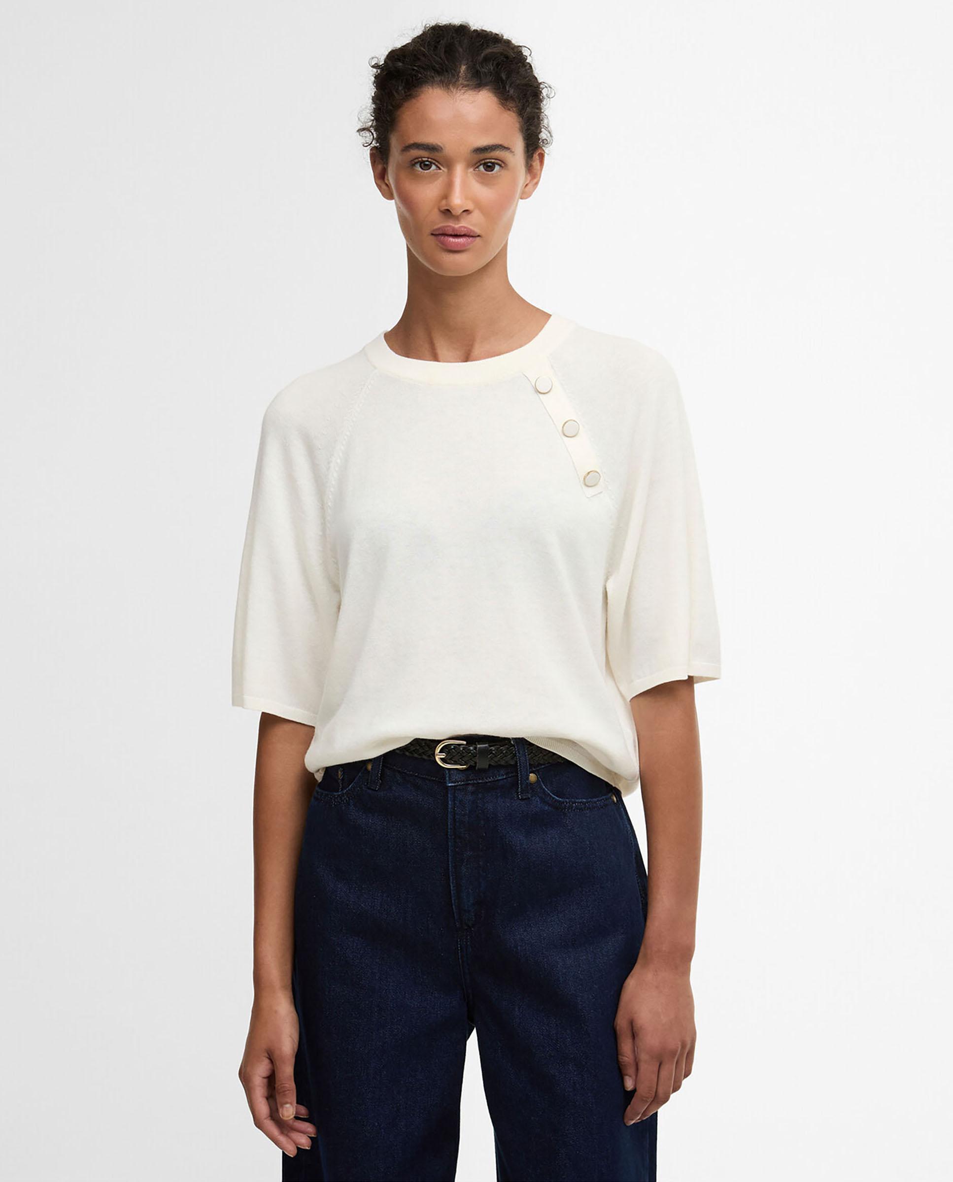 Jersey de mujer de cuello redondo clásico y mangas raglán - Barbour - Blanco roto Blanco roto-1