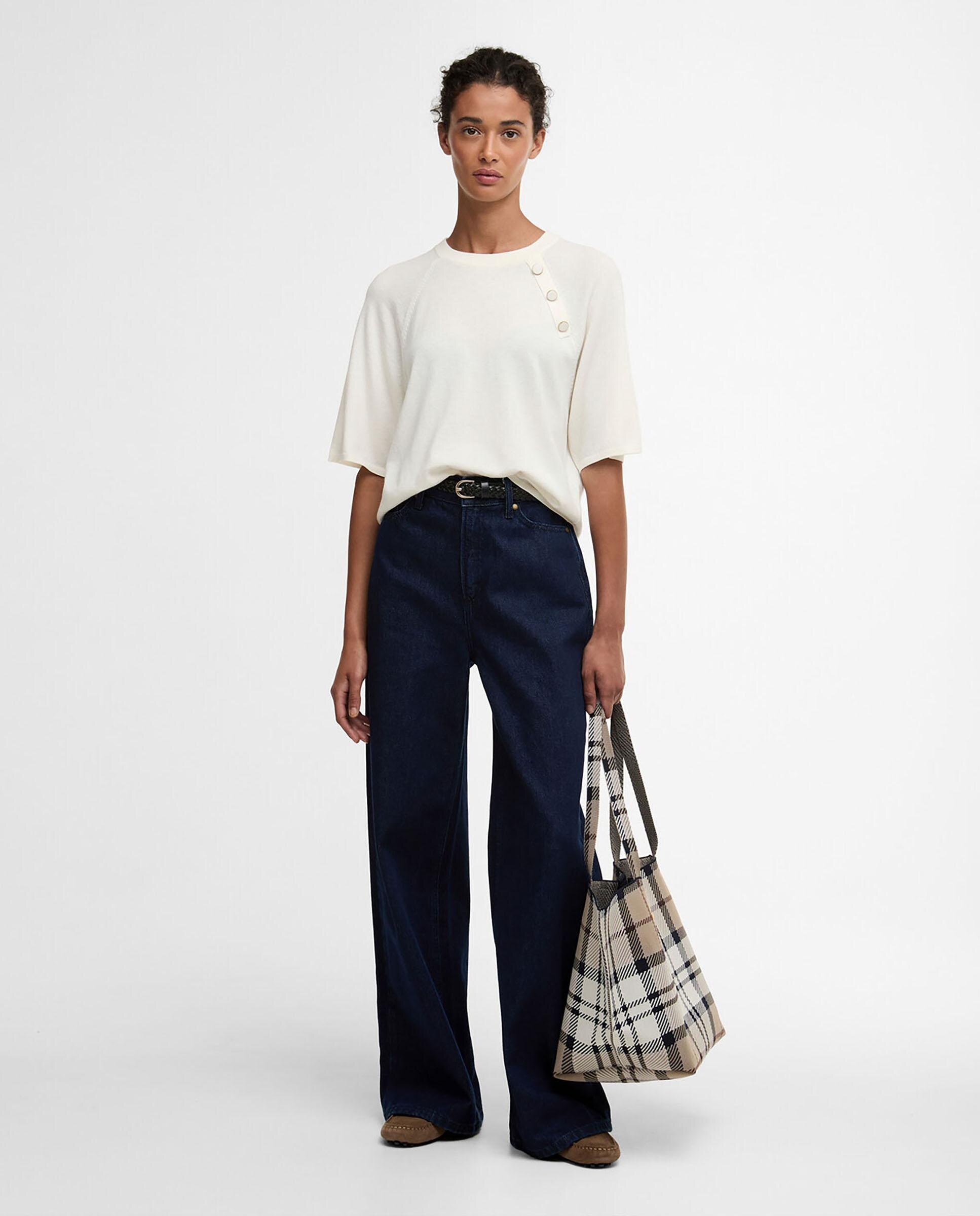 Jersey de mujer de cuello redondo clásico y mangas raglán - Barbour - Blanco roto Blanco roto-3