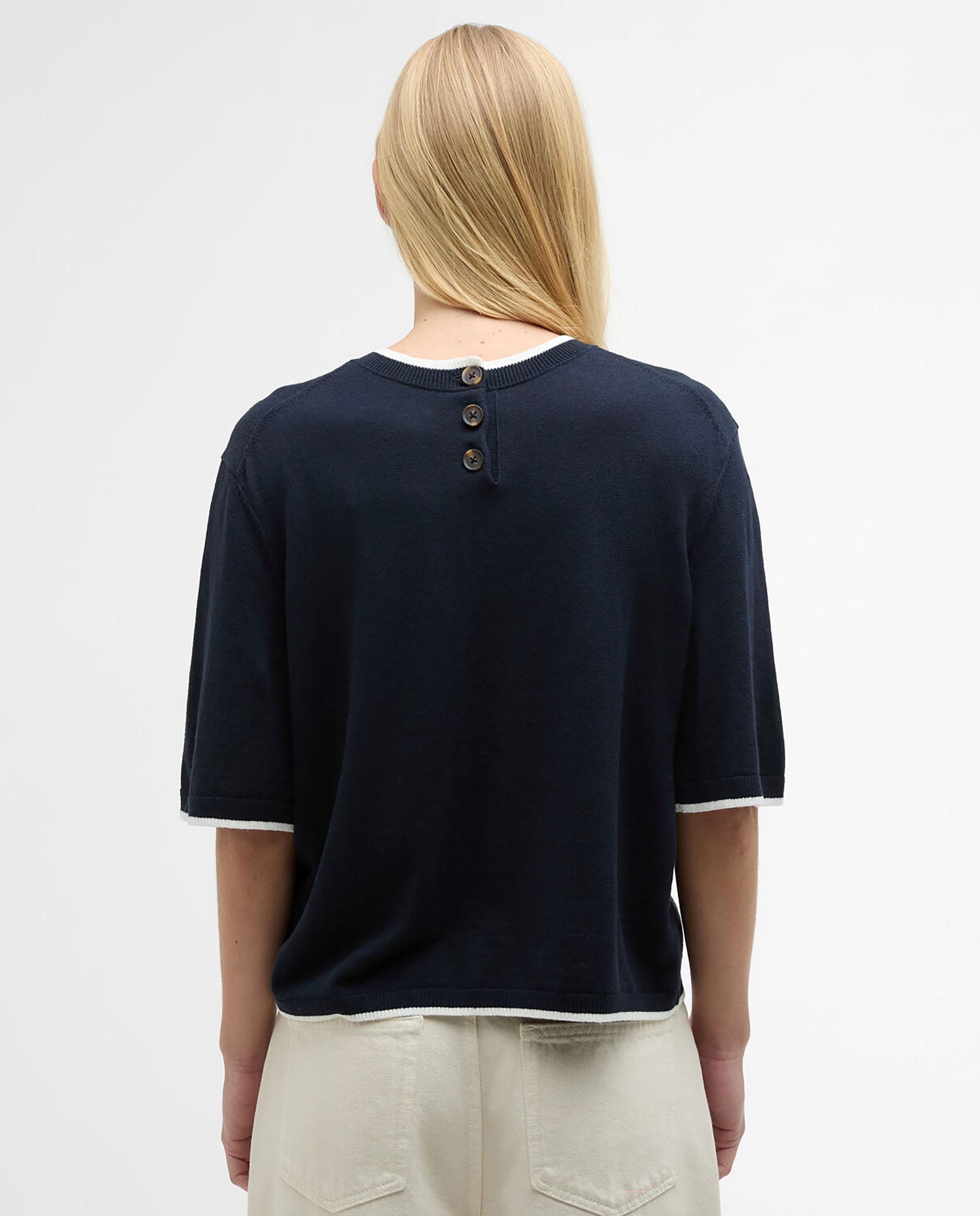 La camiseta de mujer de punto con un cuello redondo clásico y ribetes en contraste en el cuello, los puños y el dobladillo - Barbour - Azul marino Azul marino-2