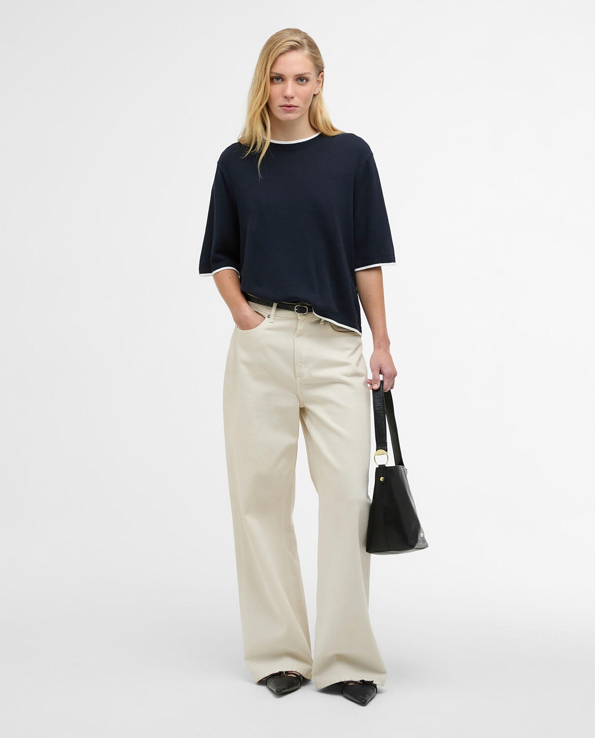 La camiseta de mujer de punto con un cuello redondo clásico y ribetes en contraste en el cuello, los puños y el dobladillo - Barbour - Azul marino Azul marino-3
