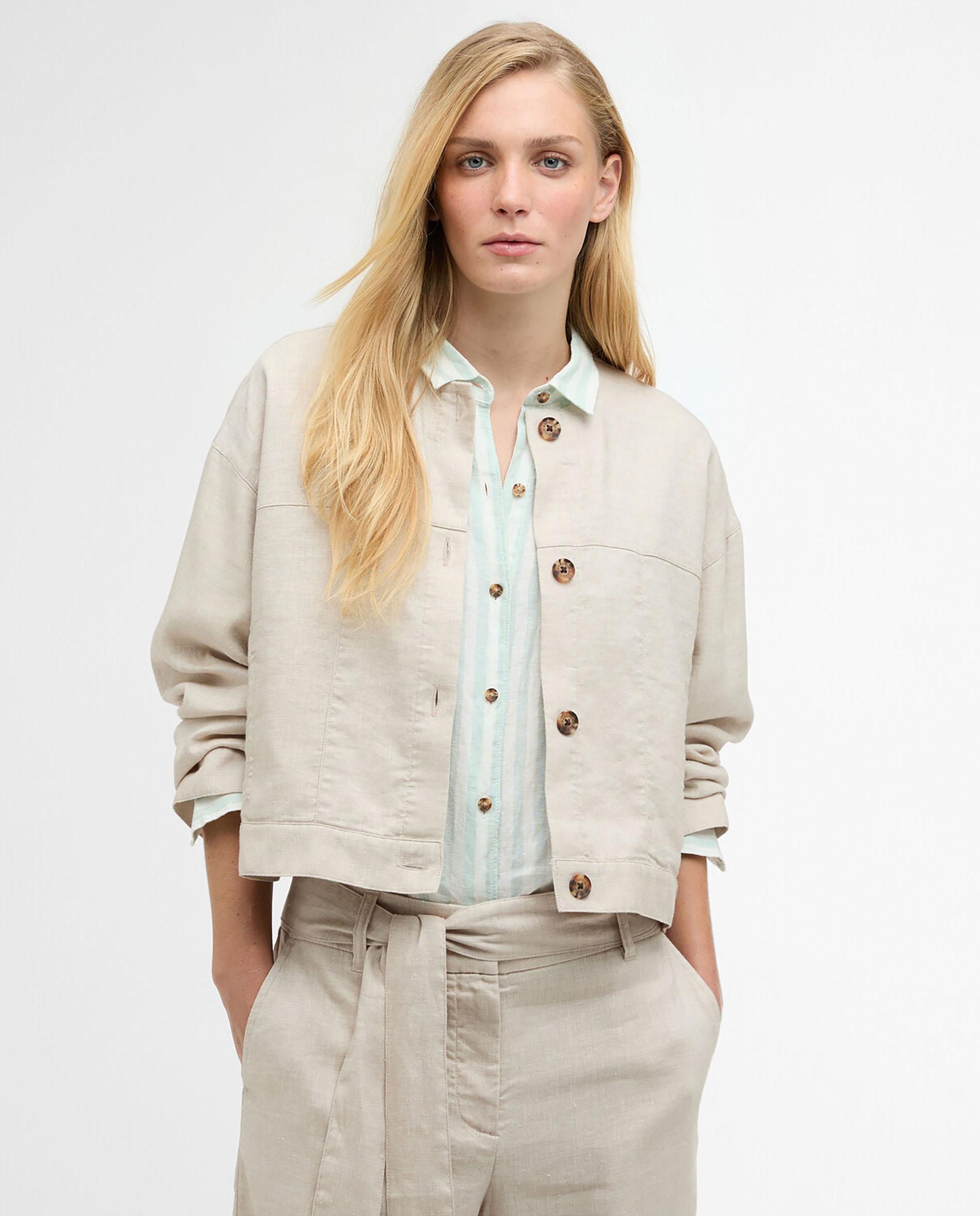 Barbour - Sobrecamisa de mujer de corte holgado sin cuello y cierre de botones.