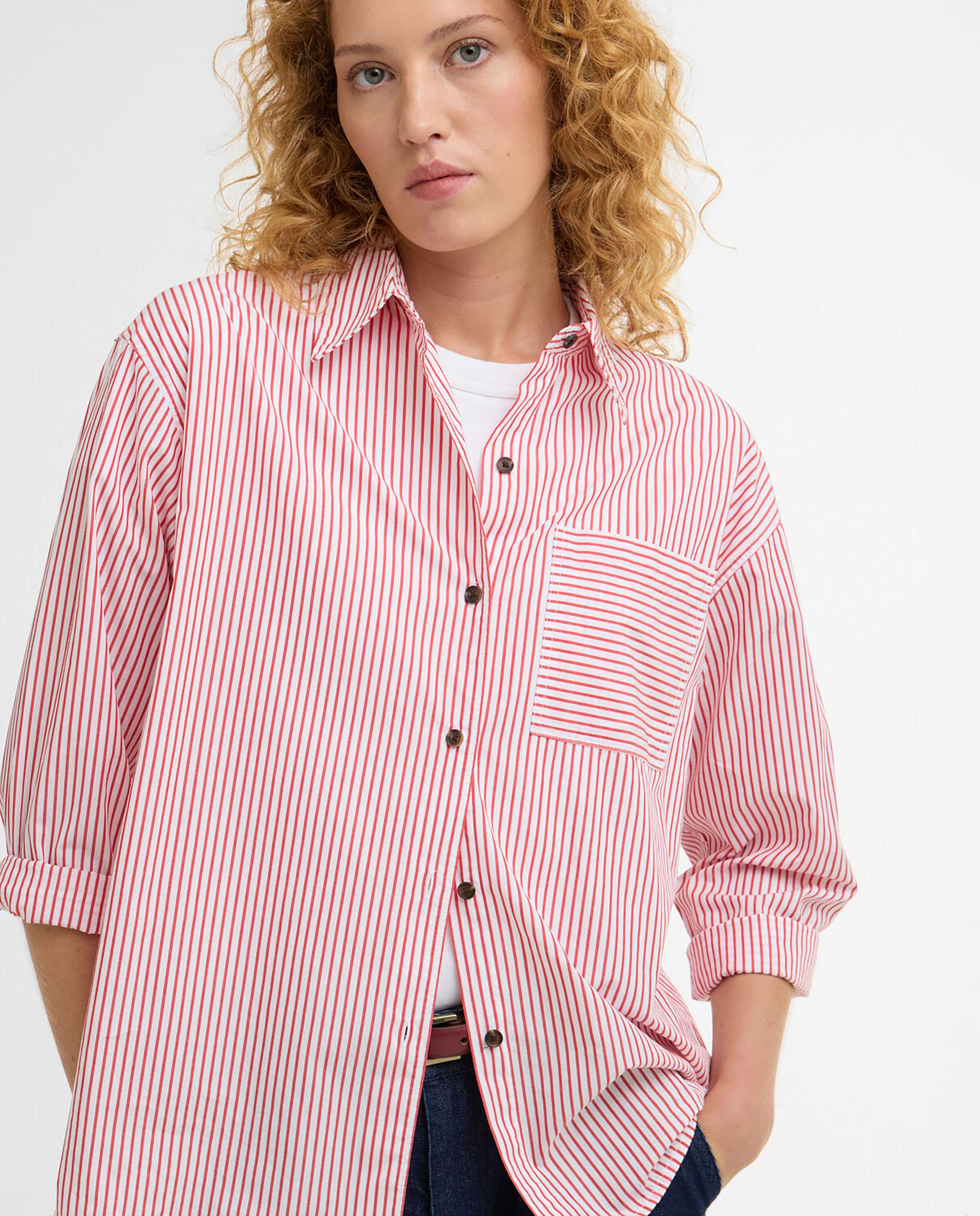 Camisa de mujer con cuello en punta y hombros caídos - Barbour - Rojo / Blanco Rojo / Blanco-5
