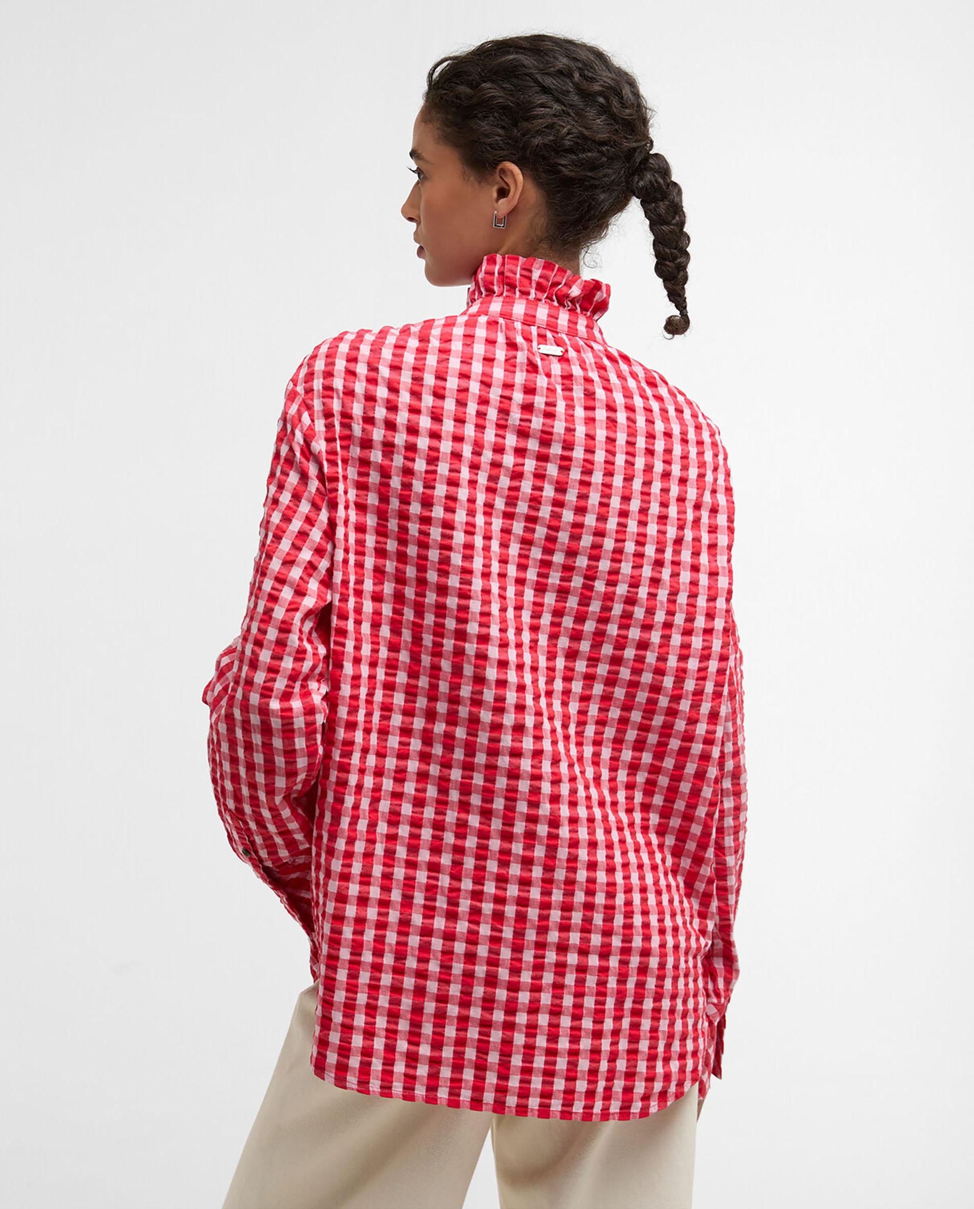 Camisa de mujer de manga larga con cuello con volantes y un suave fruncido en los hombros - Barbour - Rojo / Blanco Rojo / Blanco-2
