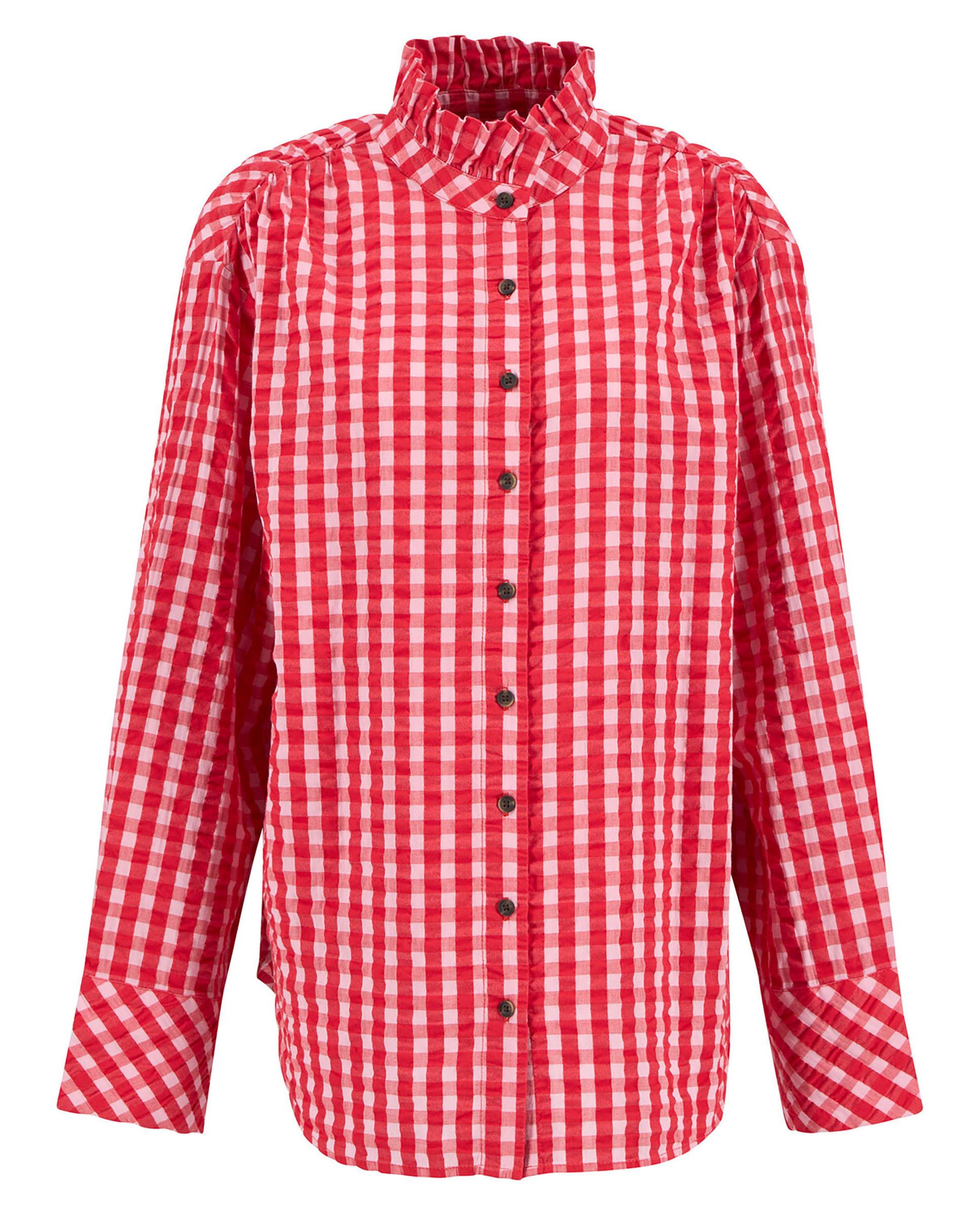 Camisa de mujer de manga larga con cuello con volantes y un suave fruncido en los hombros - Barbour - Rojo / Blanco Rojo / Blanco-7