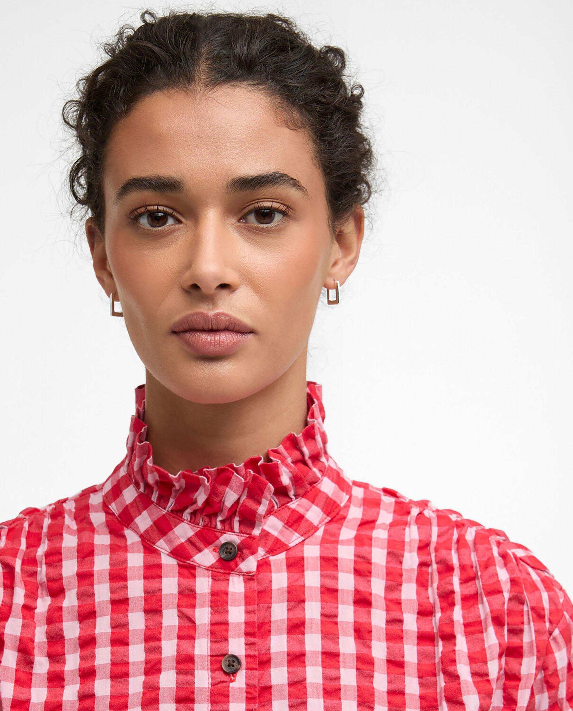 Camisa de mujer de manga larga con cuello con volantes y un suave fruncido en los hombros - Barbour - Rojo / Blanco Rojo / Blanco-4