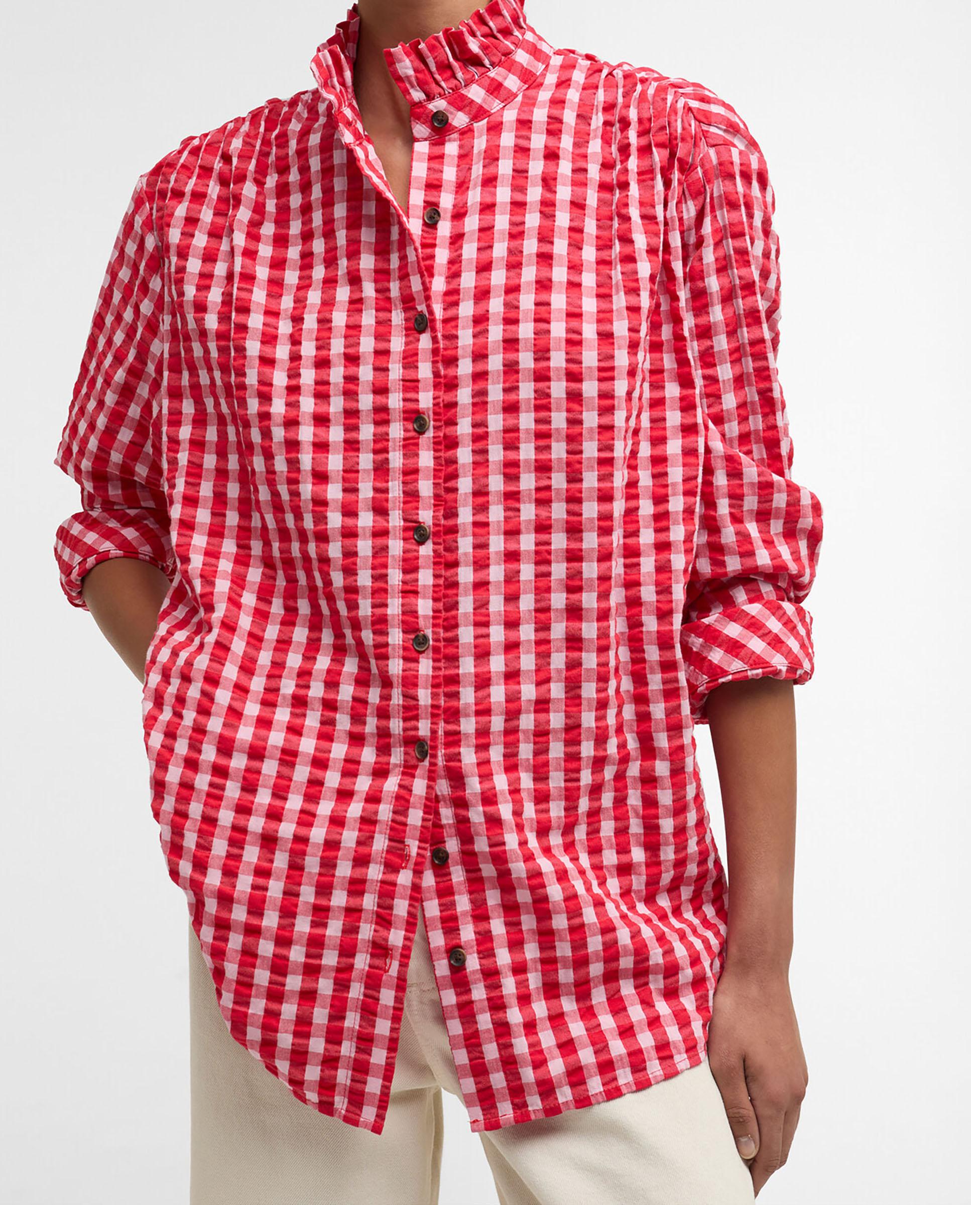 Camisa de mujer de manga larga con cuello con volantes y un suave fruncido en los hombros - Barbour - Rojo / Blanco Rojo / Blanco-5