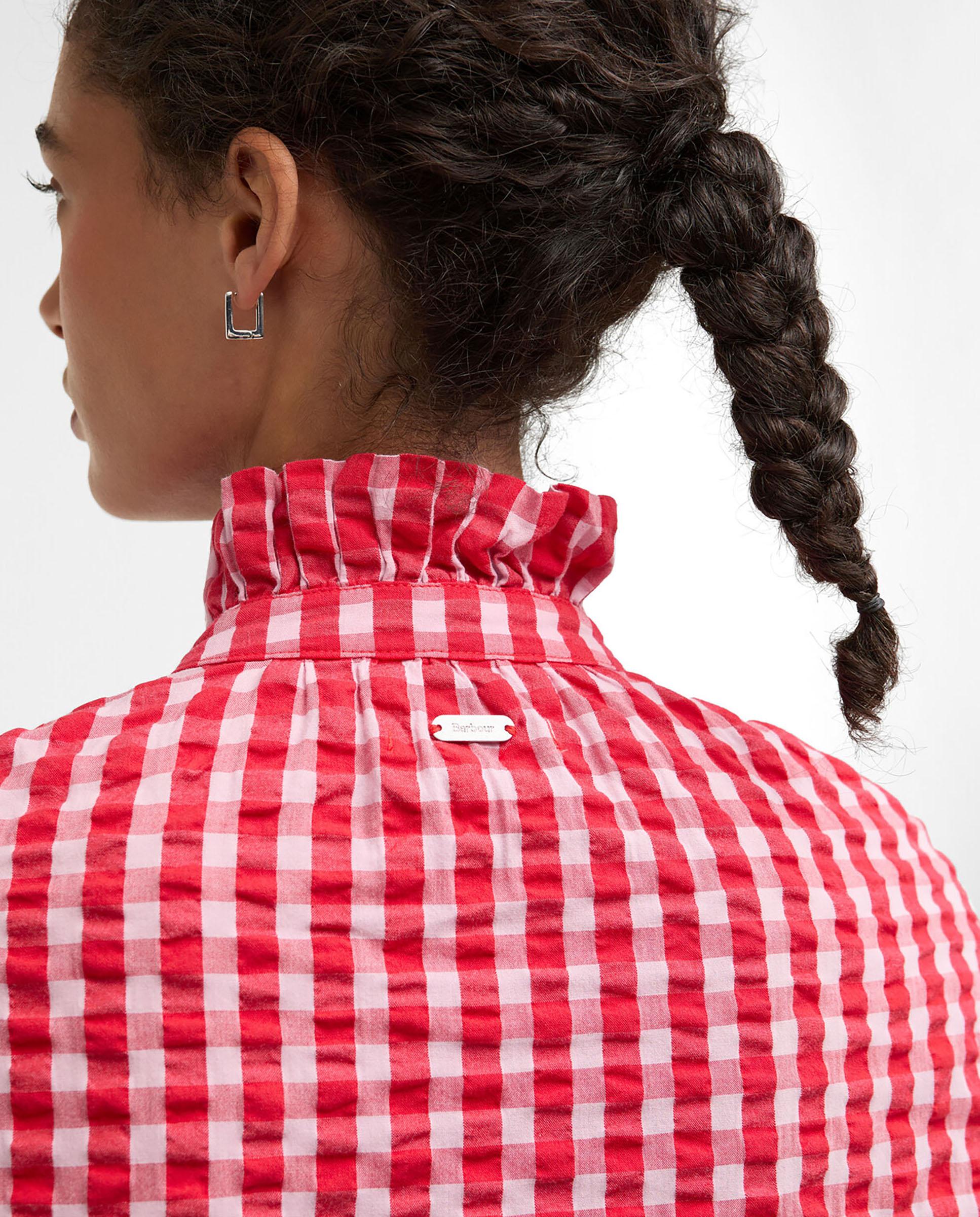 Camisa de mujer de manga larga con cuello con volantes y un suave fruncido en los hombros - Barbour - Rojo / Blanco Rojo / Blanco-6