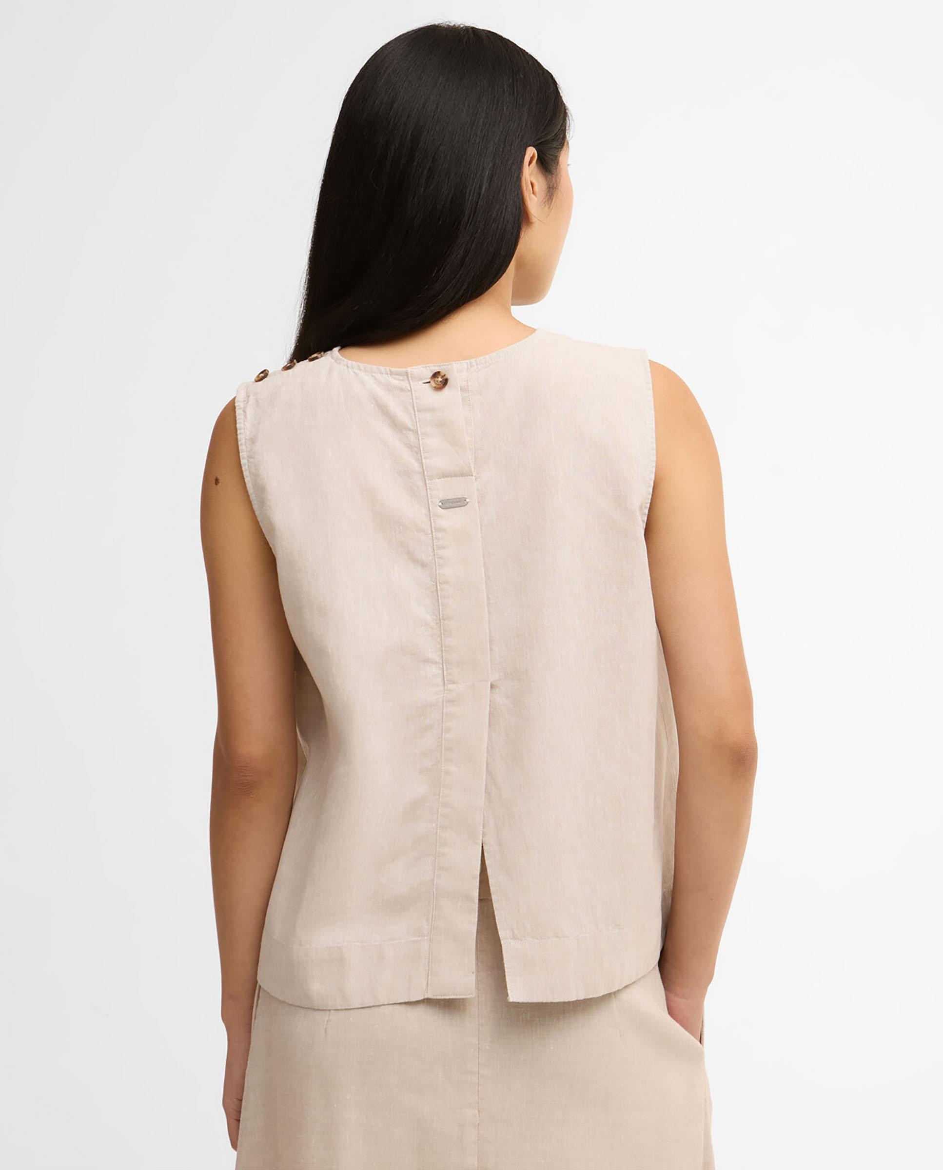 Blusa de mujer sin mangas con detalles de botones en los hombros - Barbour - Beige Beige-2