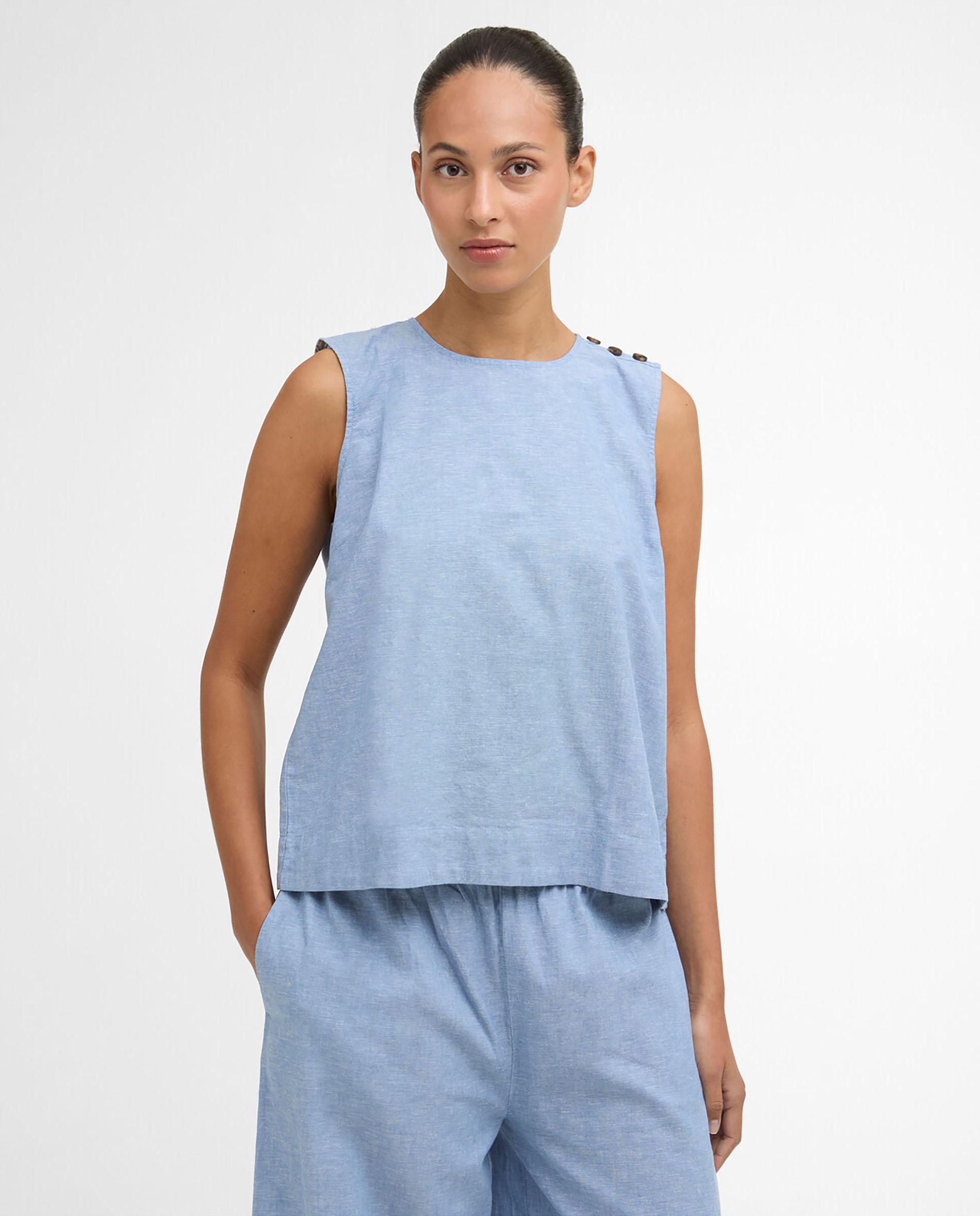 Blusa de mujer sin mangas con detalles de botones en los hombros - Barbour - Azul claro Azul claro-1