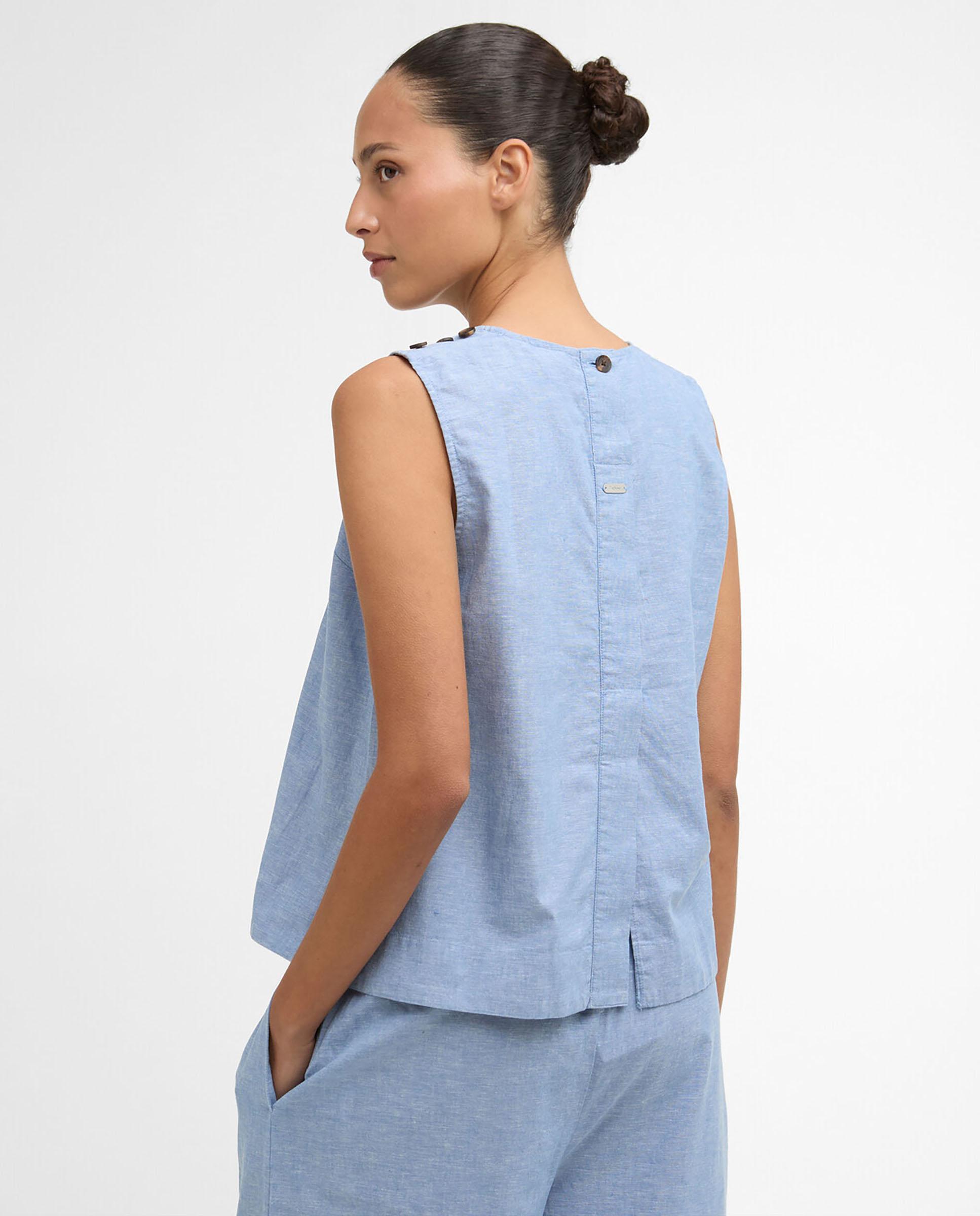 Blusa de mujer sin mangas con detalles de botones en los hombros - Barbour - Azul claro Azul claro-2