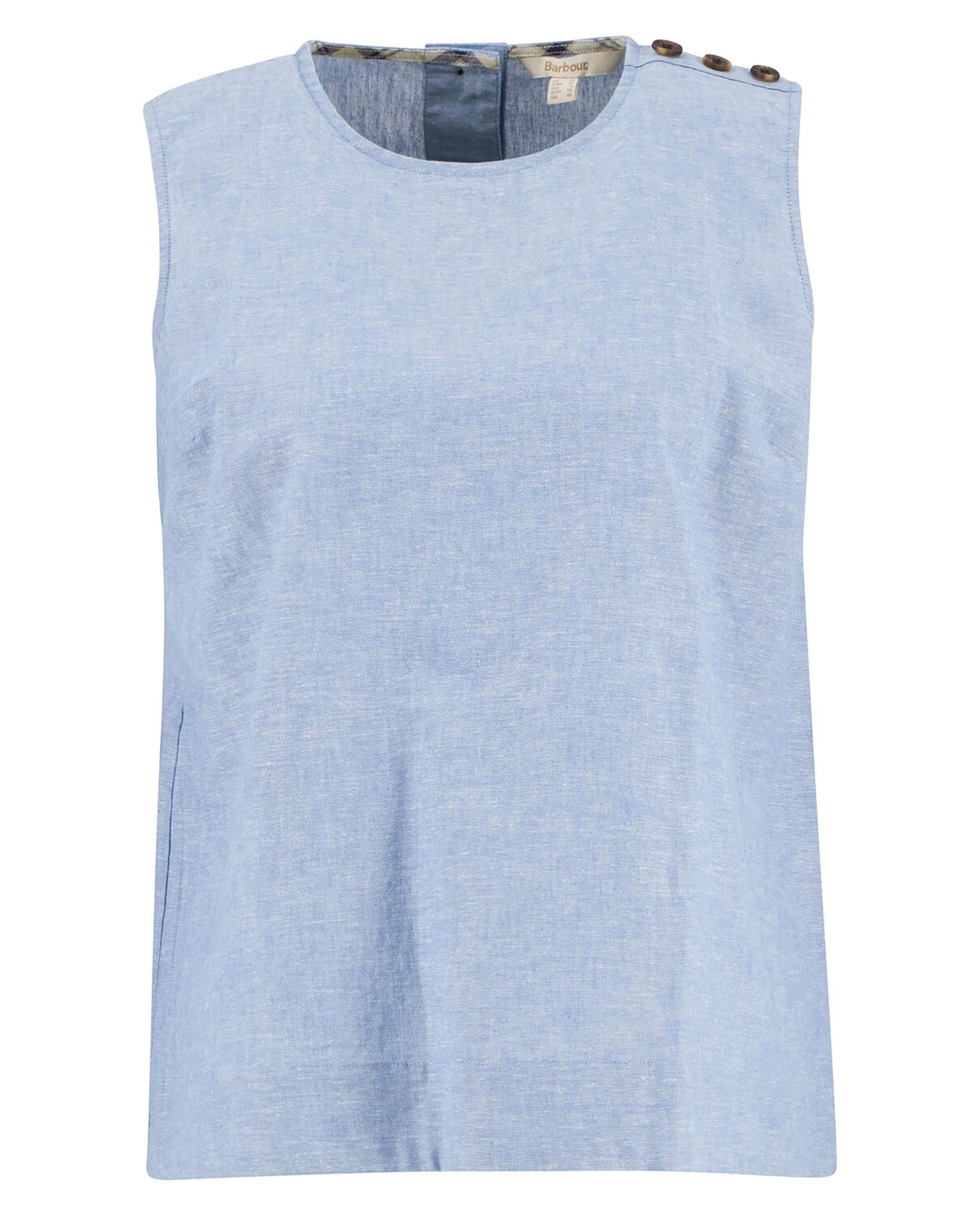 Blusa de mujer sin mangas con detalles de botones en los hombros - Barbour - Azul claro Azul claro-7