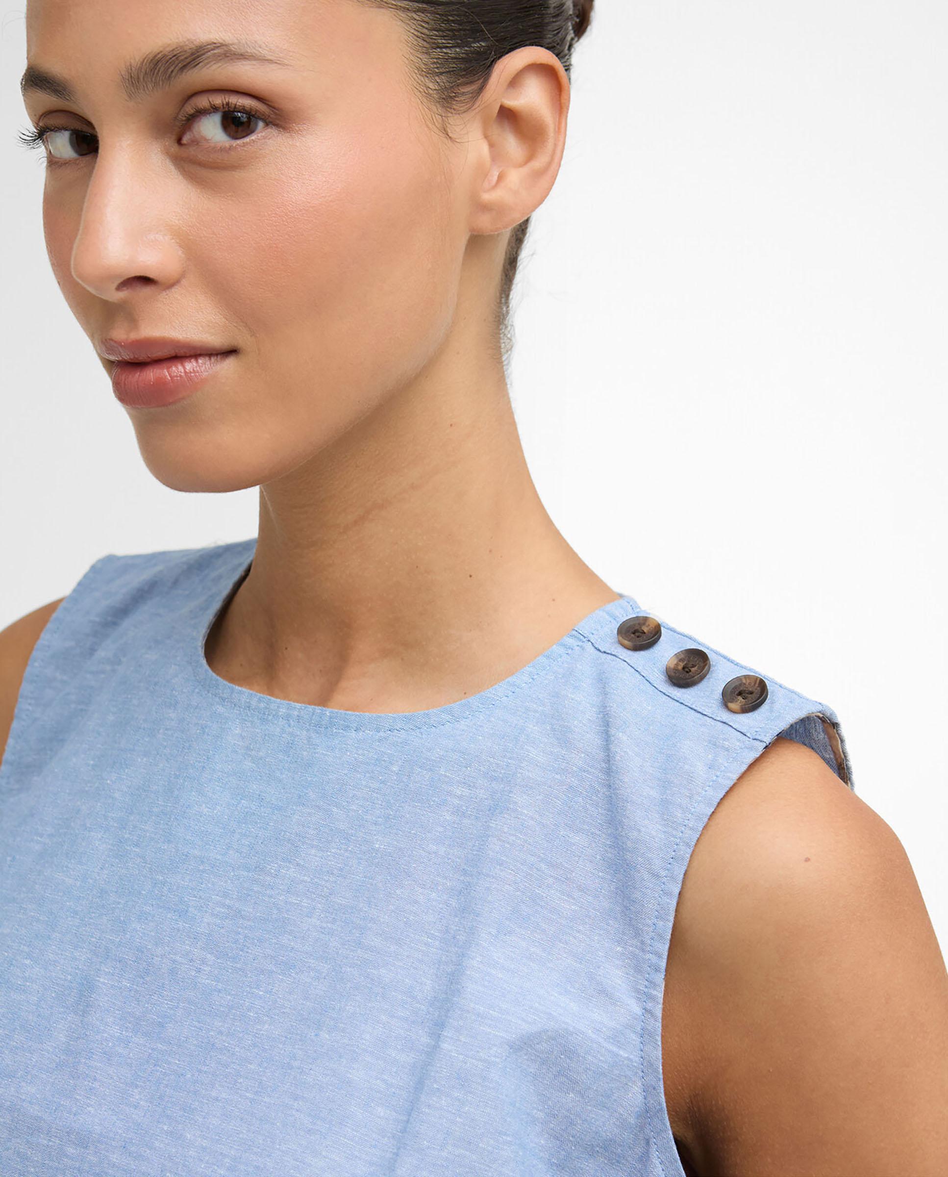 Blusa de mujer sin mangas con detalles de botones en los hombros - Barbour - Azul claro Azul claro-4