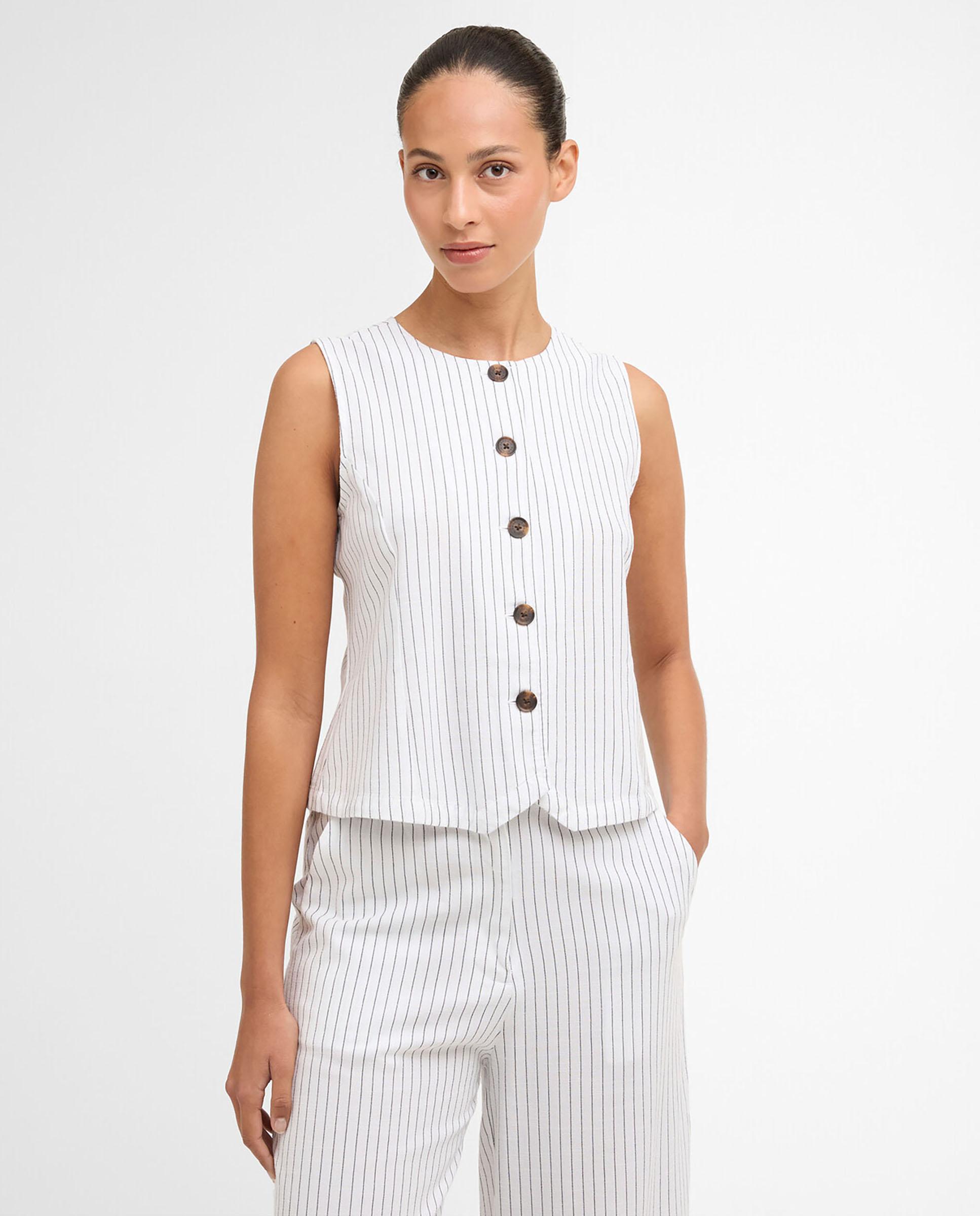 Chaleco de mujer con diseño de rayas y cierre de botones - Barbour - Blanco Blanco-1