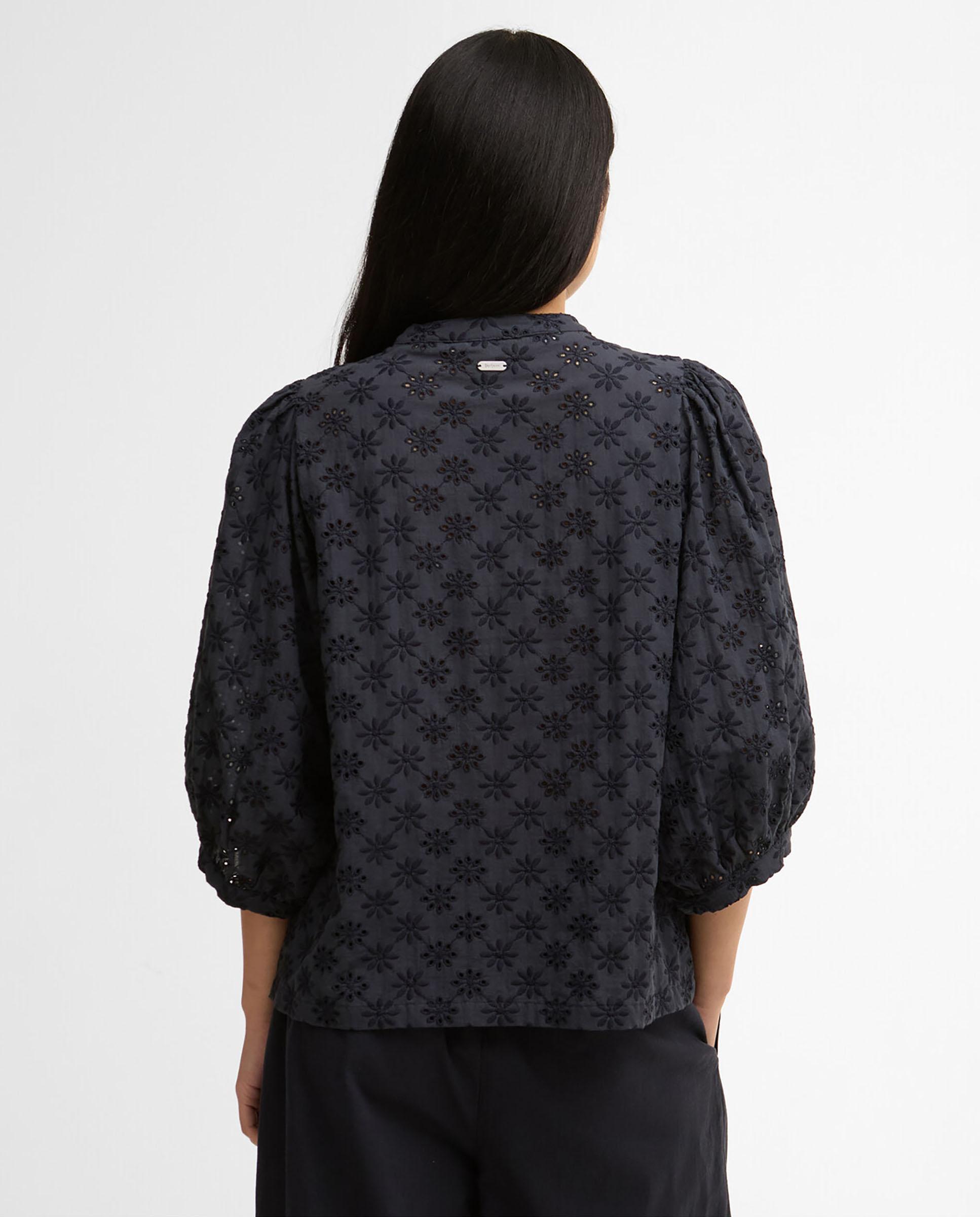 Camisa de mujer con manga abullonada y cierre abotonado con tapeta - Barbour - Azul marino Azul marino-2