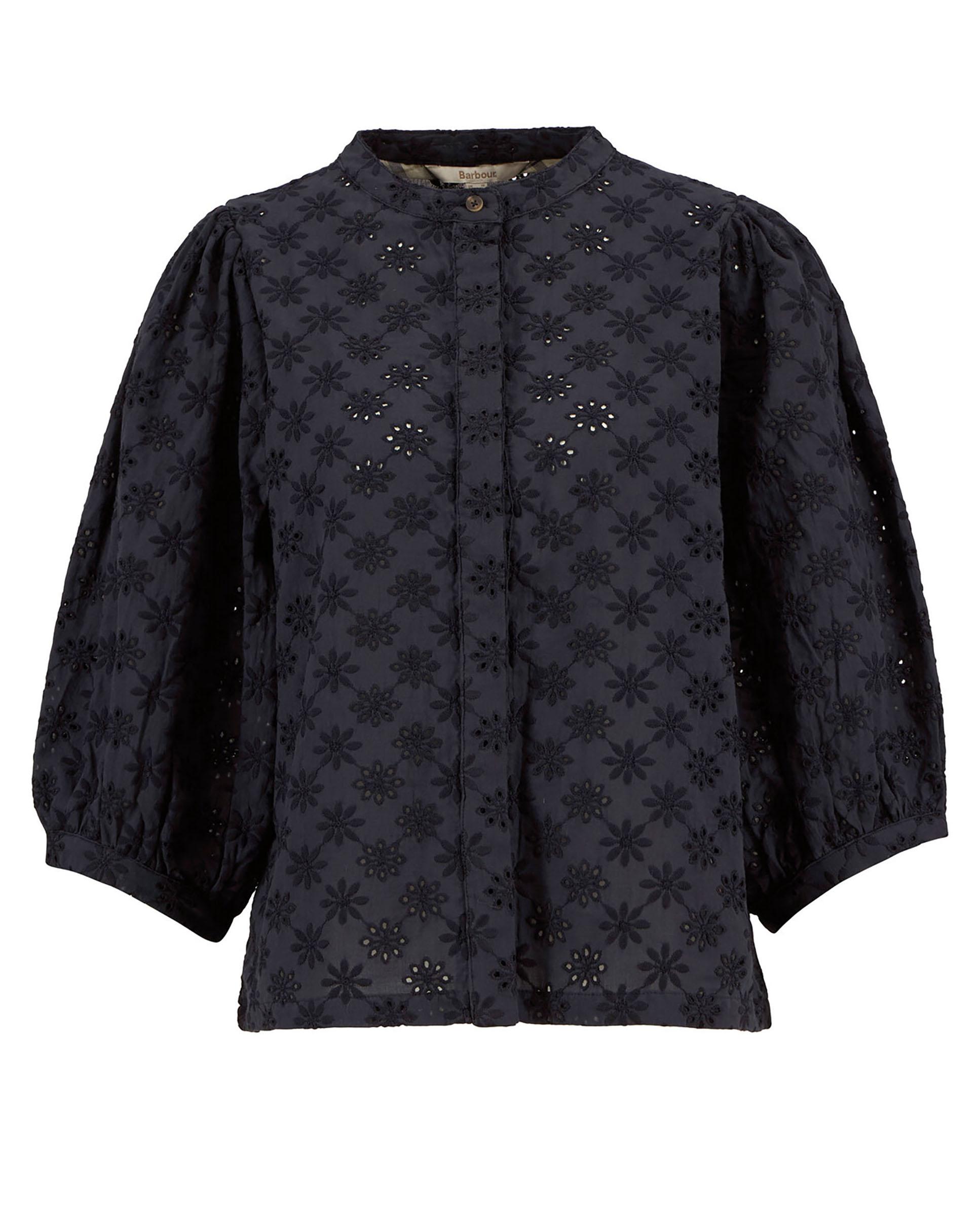 Camisa de mujer con manga abullonada y cierre abotonado con tapeta - Barbour - Azul marino Azul marino-7