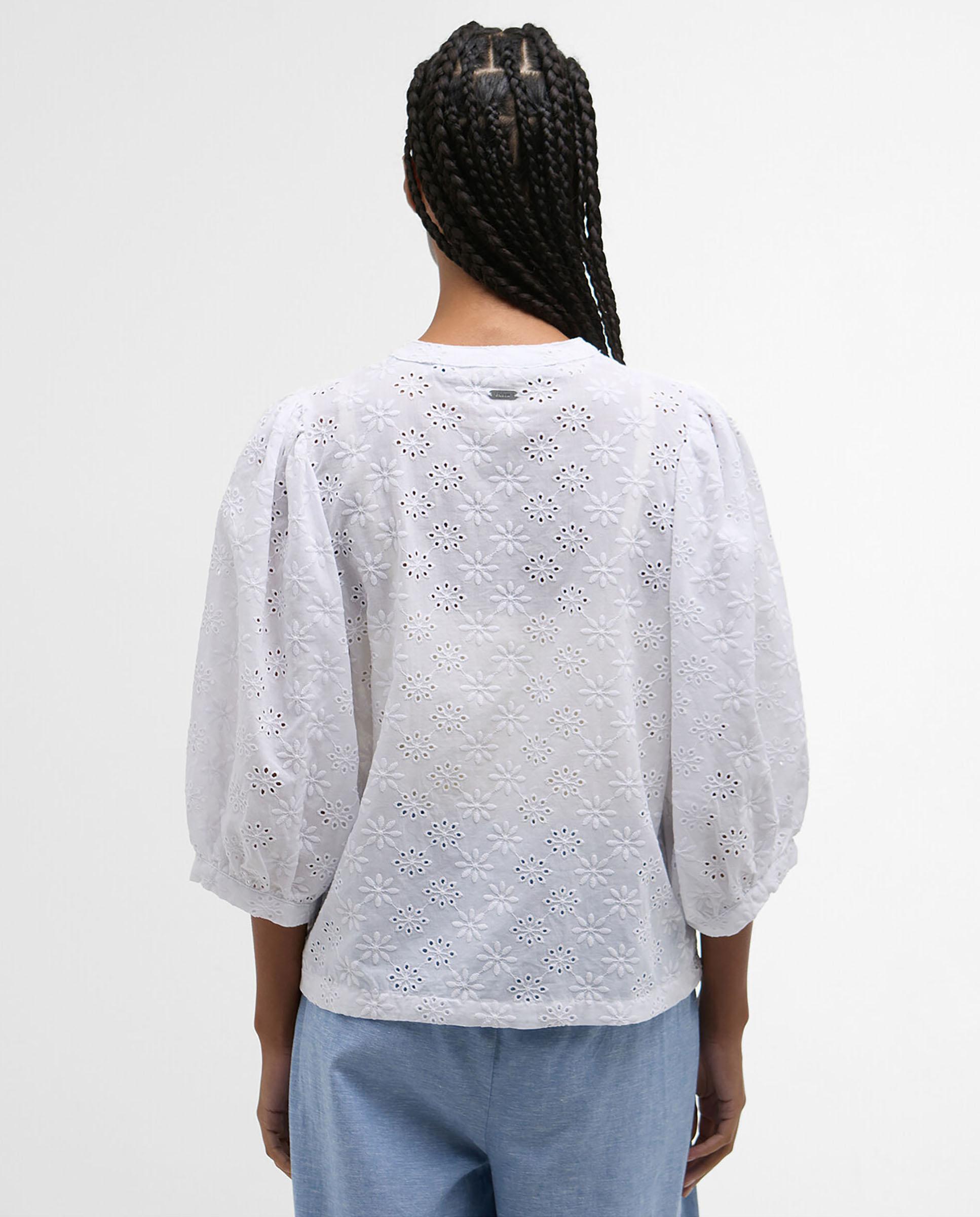 Camisa de mujer con manga abullonada y cierre abotonado con tapeta - Barbour - Blanco Blanco-2