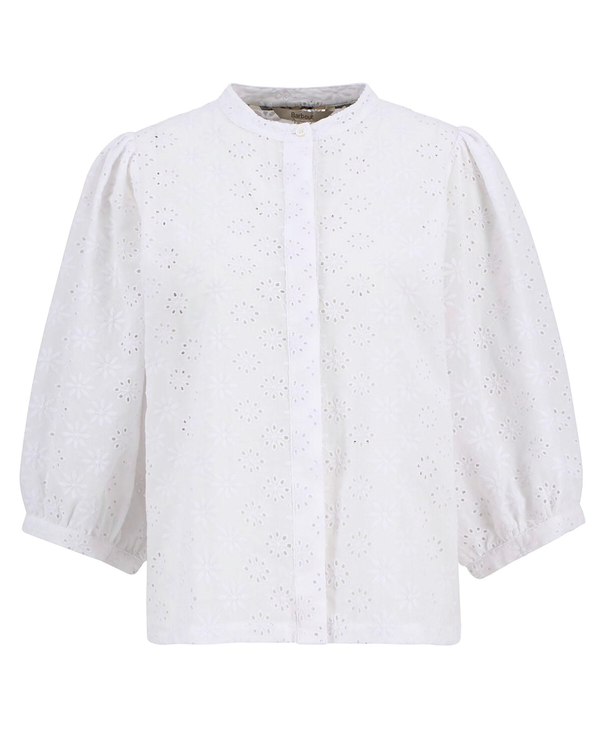 Camisa de mujer con manga abullonada y cierre abotonado con tapeta - Barbour - Blanco Blanco-7