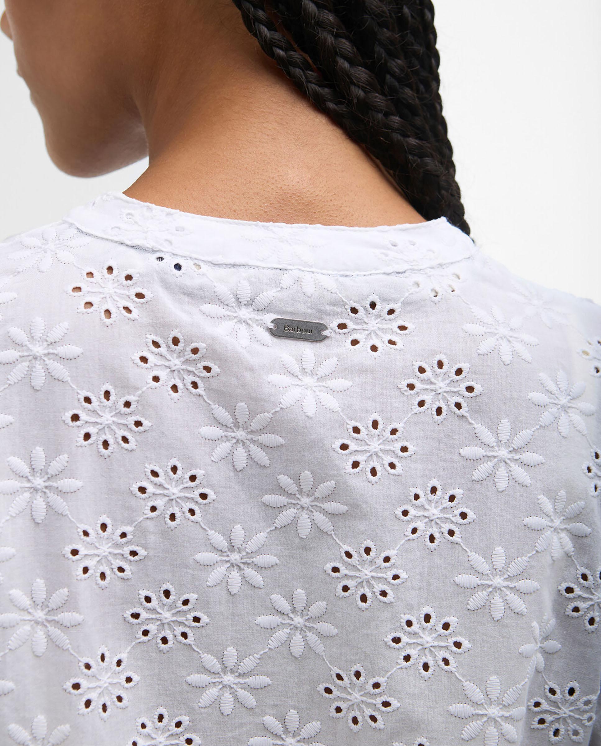 Camisa de mujer con manga abullonada y cierre abotonado con tapeta - Barbour - Blanco Blanco-5