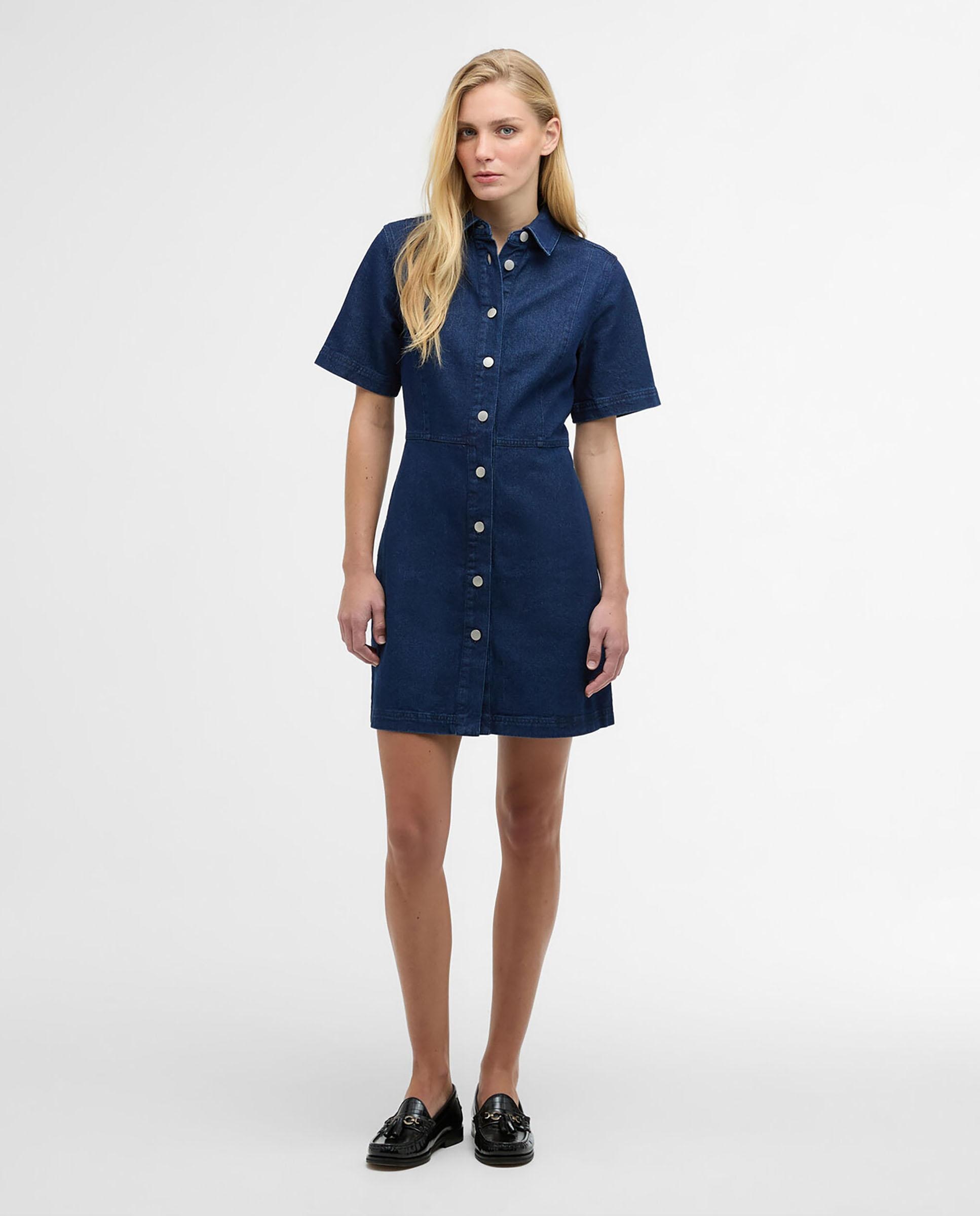 Barbour - Vestido corto con cierre de botones delanteros y cuello camisa.