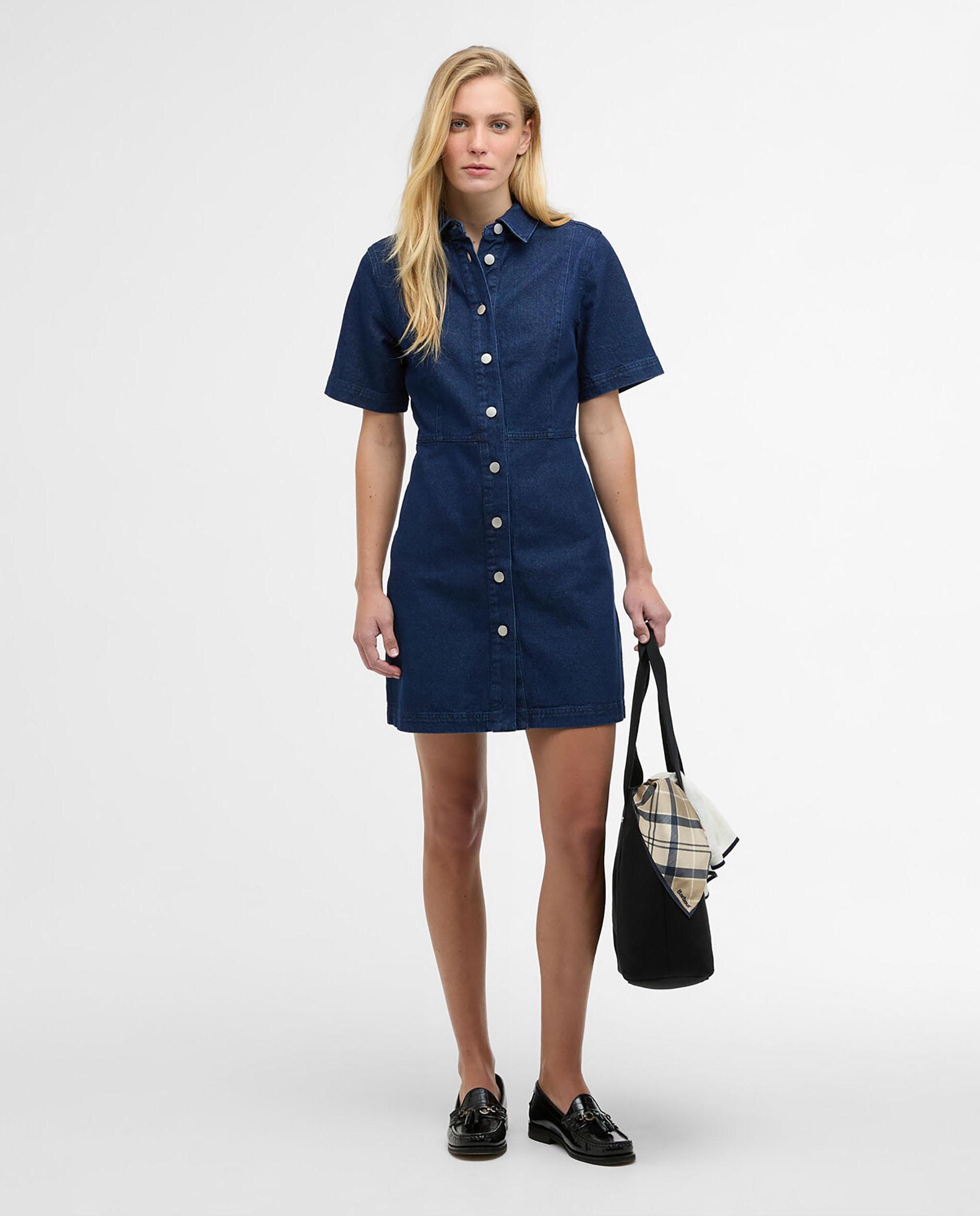 Vestido corto con cierre de botones delanteros y cuello camisa - Barbour - Azul denim Azul denim-3