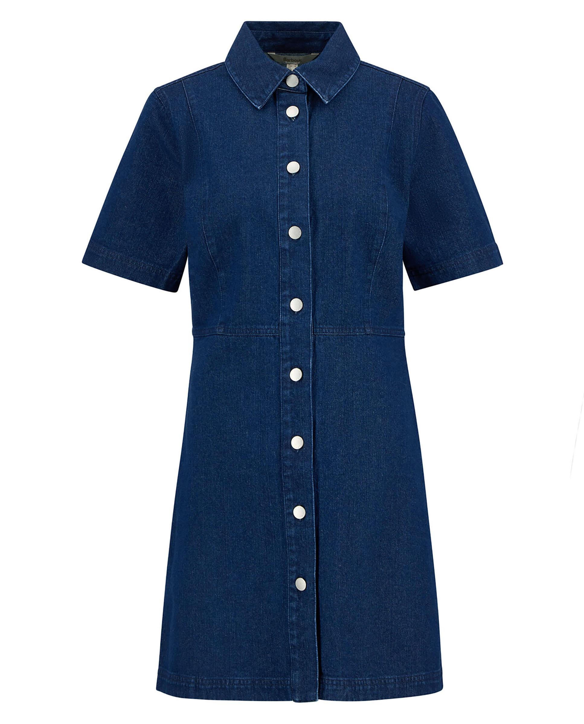 Vestido corto con cierre de botones delanteros y cuello camisa - Barbour - Azul denim Azul denim-7