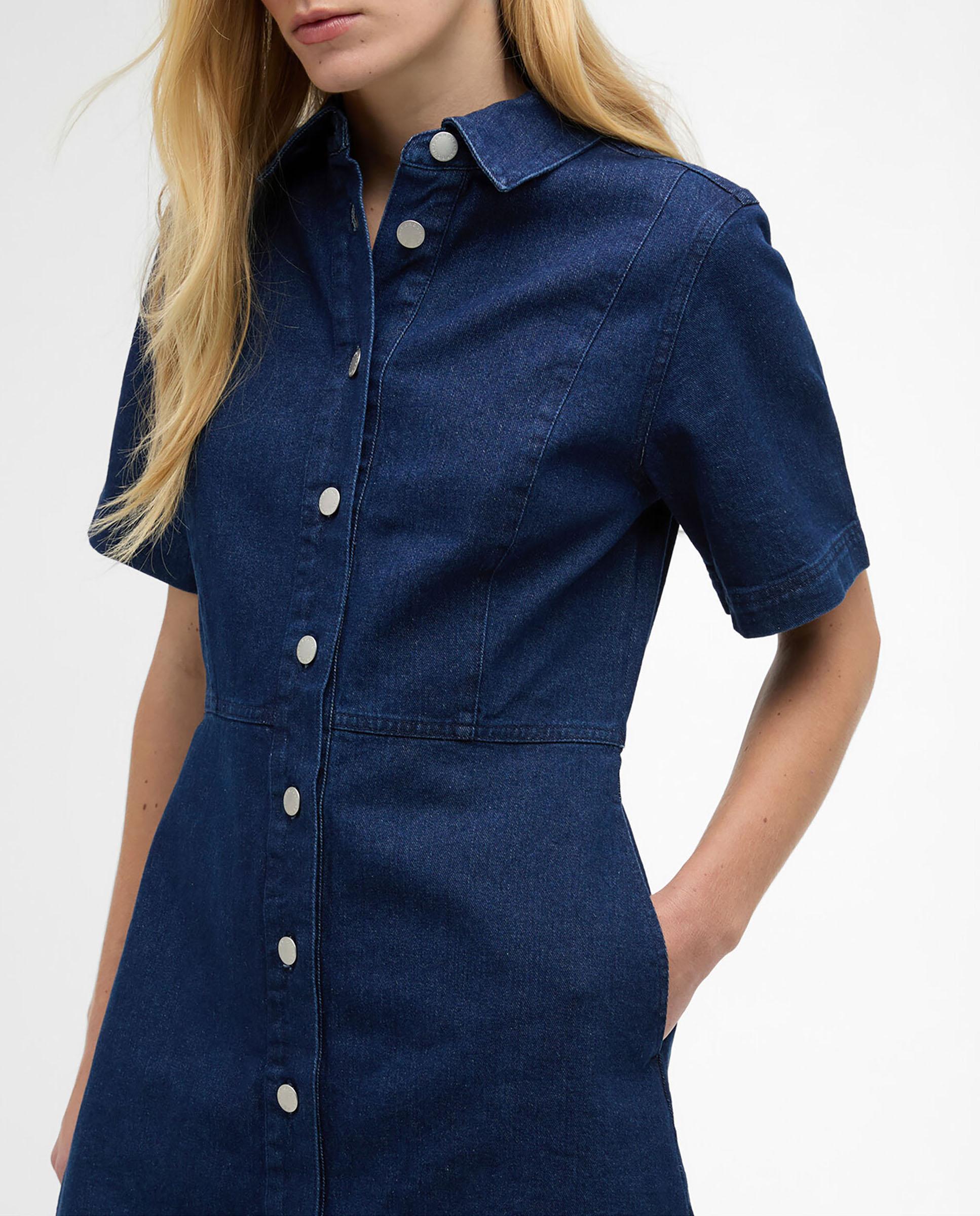 Vestido corto con cierre de botones delanteros y cuello camisa - Barbour - Azul denim Azul denim-4