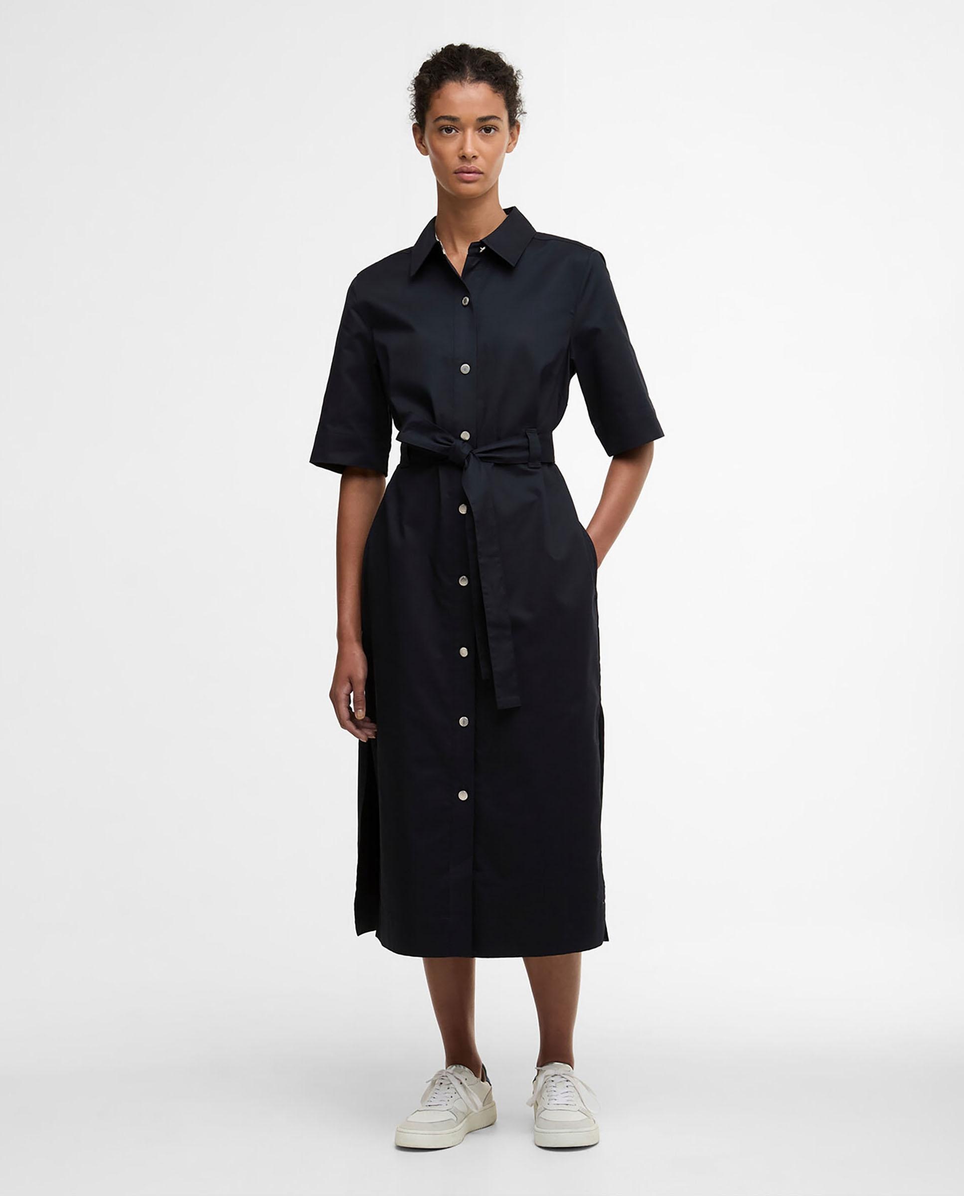 Barbour - Vestido midi con cierre de botones y trabillas en cintura.