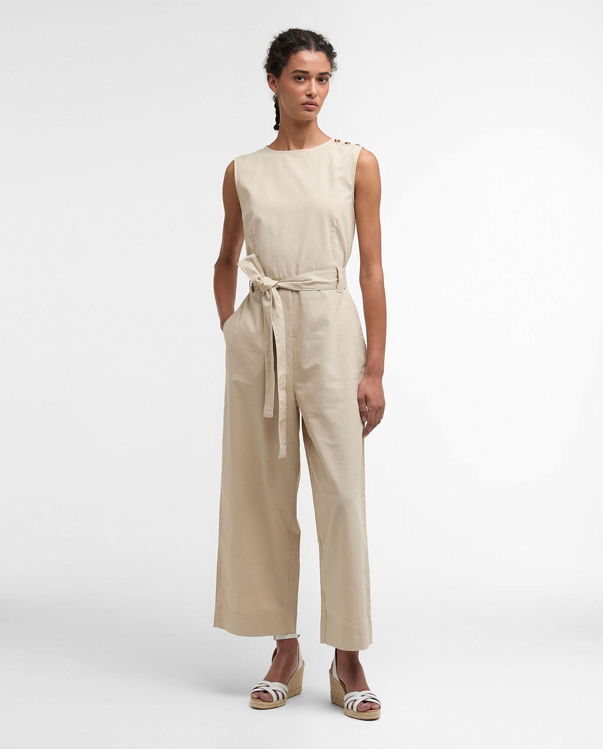 Mono de mujer liso de tirantes y pantalón de corte recto fluido - Barbour - Beige Beige-1