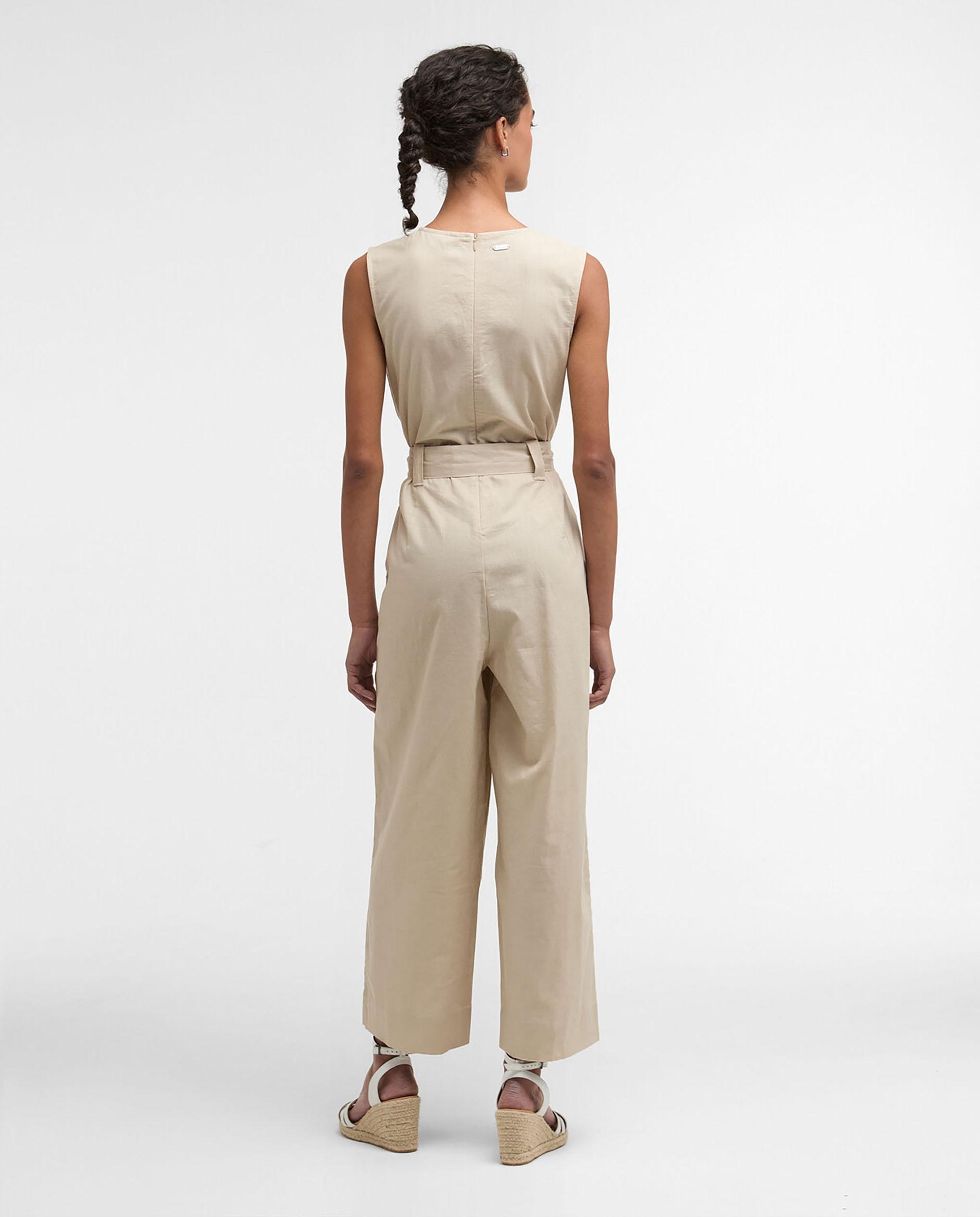 Mono de mujer liso de tirantes y pantalón de corte recto fluido - Barbour - Beige Beige-2