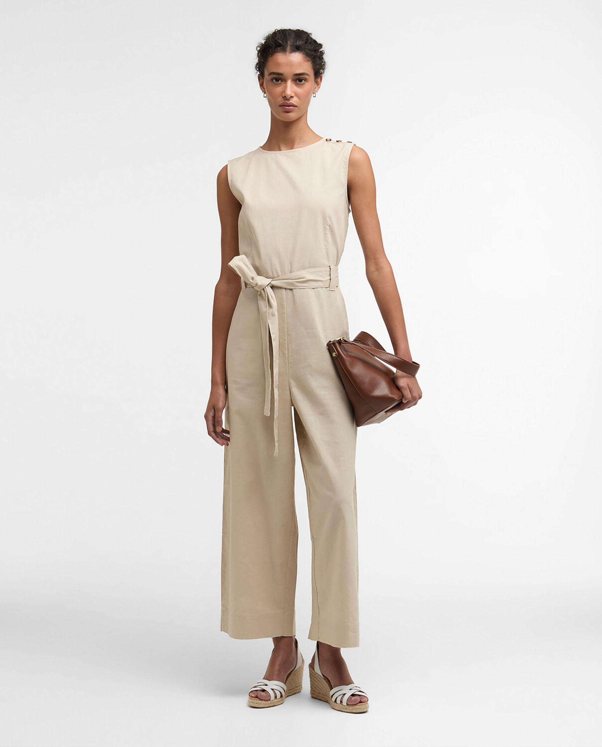 Mono de mujer liso de tirantes y pantalón de corte recto fluido - Barbour - Beige Beige-3