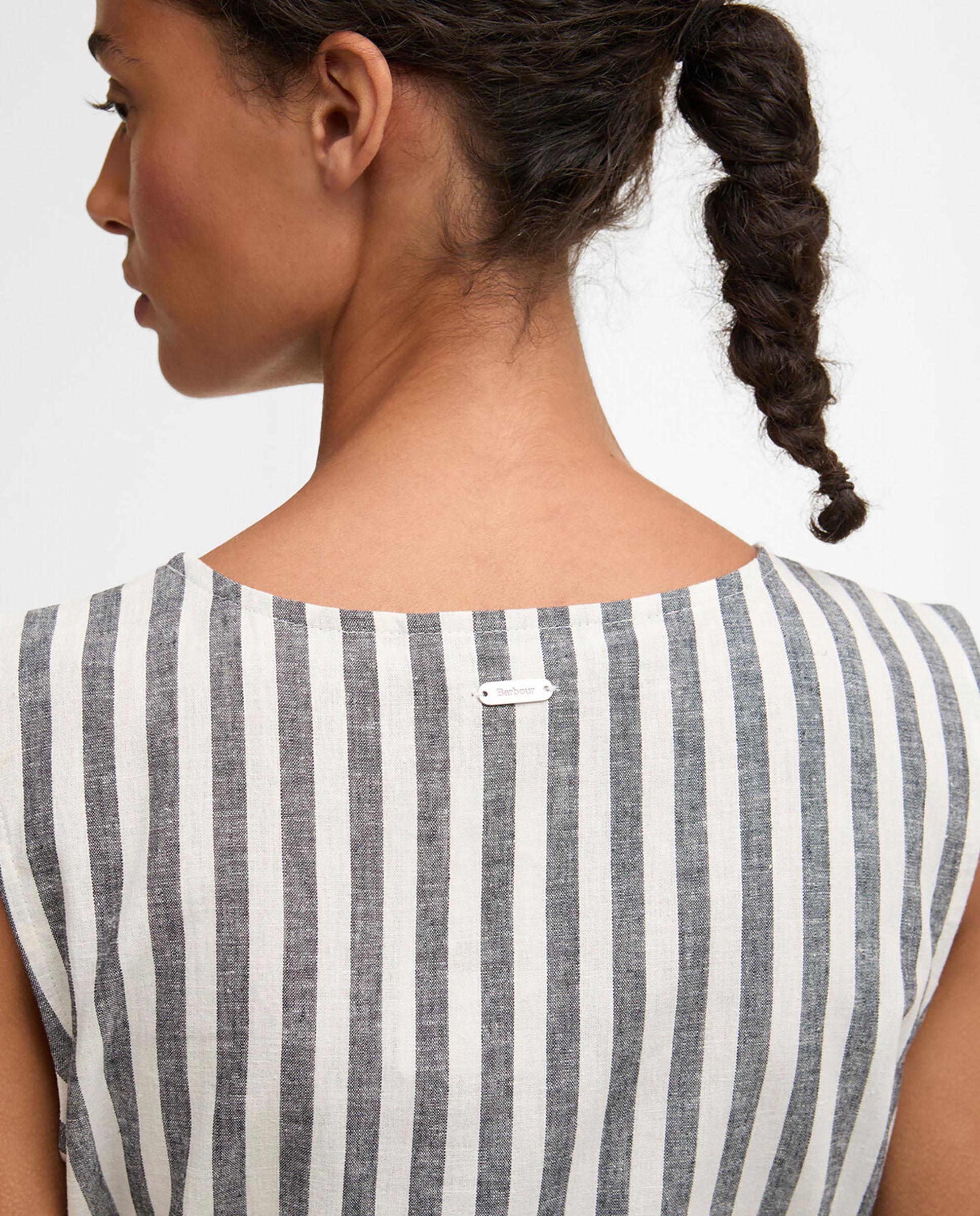 Vestido midi de estampado de rayas con lazo en cintura - Barbour - Blanco / Azul Blanco / Azul-5