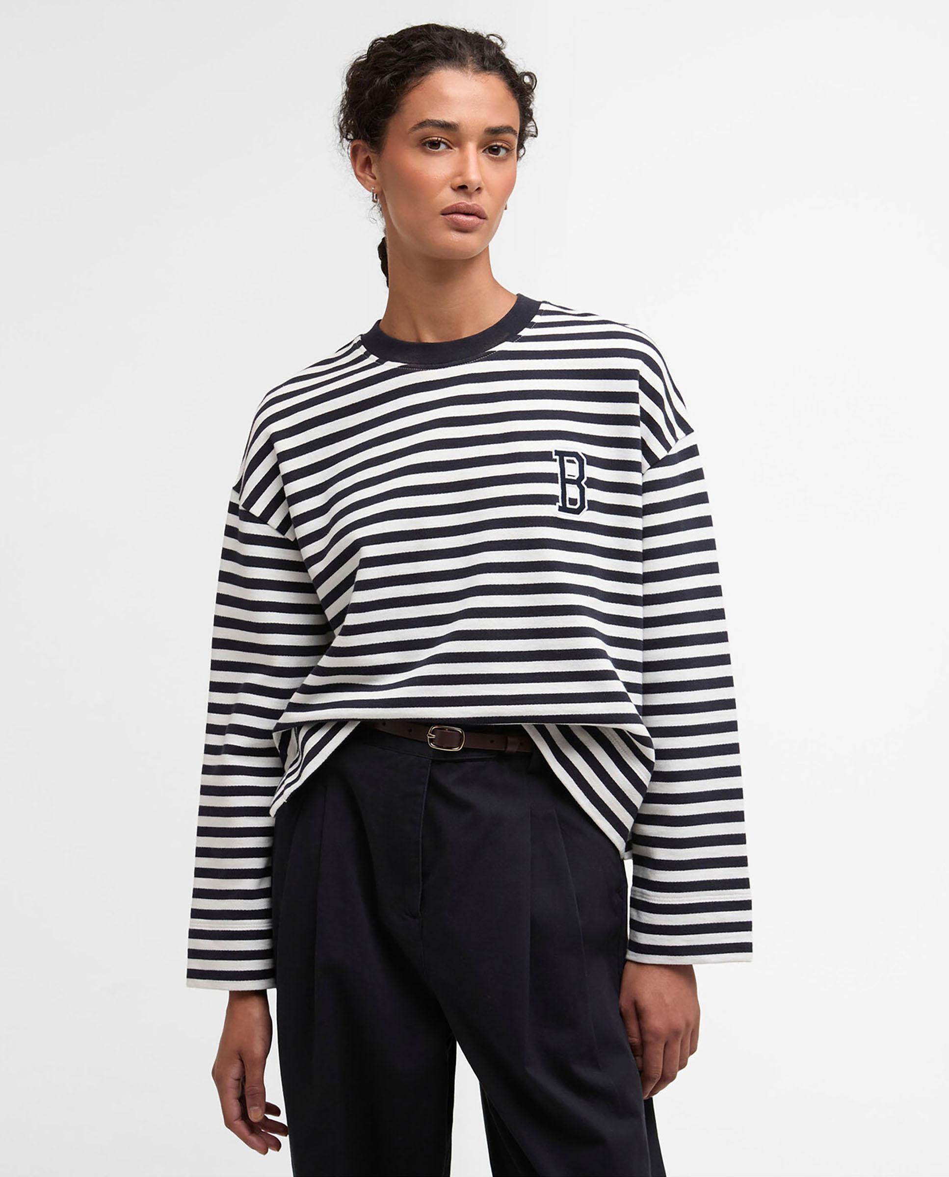 Sudadera de mujer con diseño de rayas y corte holgado - Barbour - Blanco / Azul Blanco / Azul-1