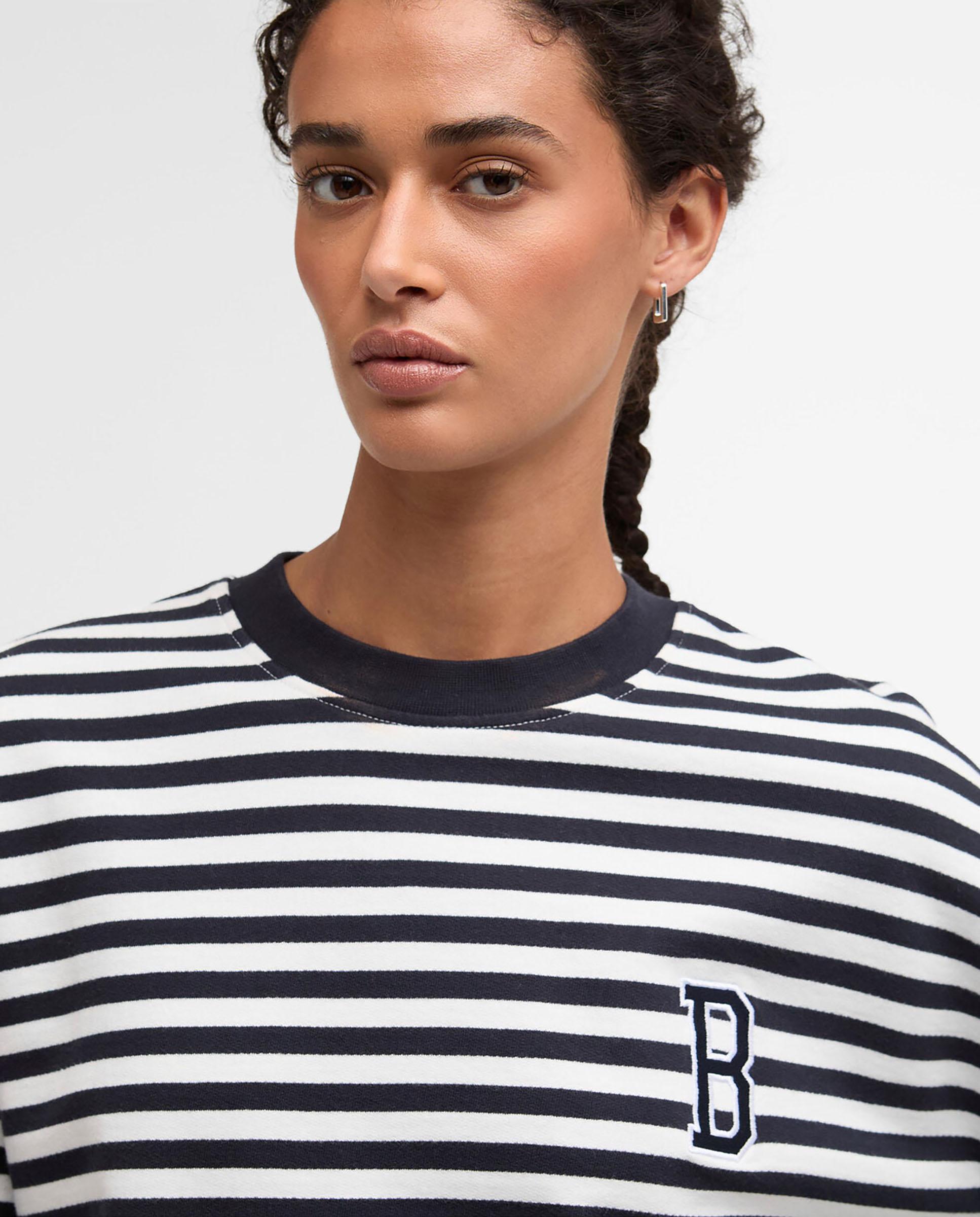 Sudadera de mujer con diseño de rayas y corte holgado - Barbour - Blanco / Azul Blanco / Azul-5