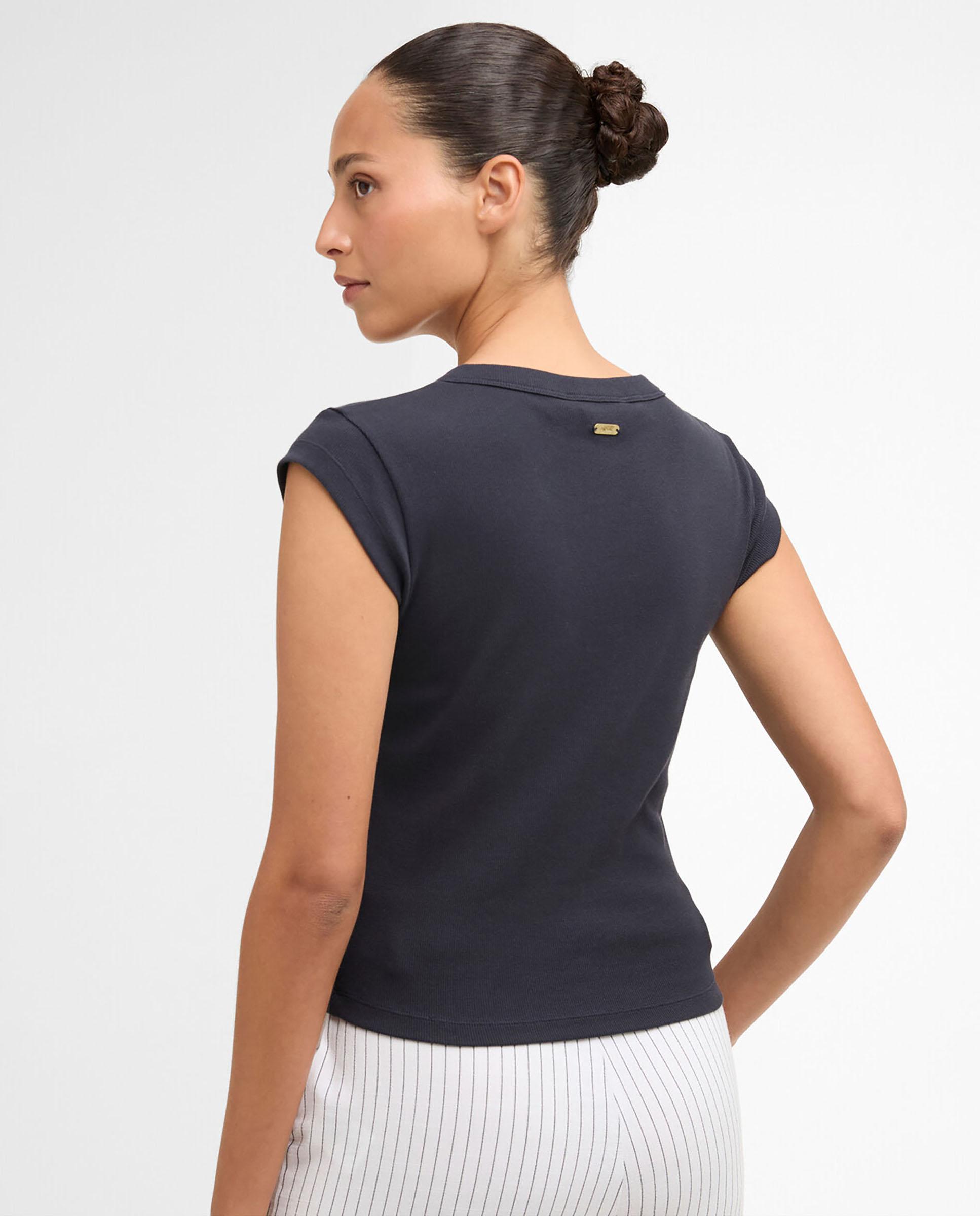 Camiseta de mujer con escote en V decorado con botones esmaltados - Barbour - Azul marino Azul marino-2