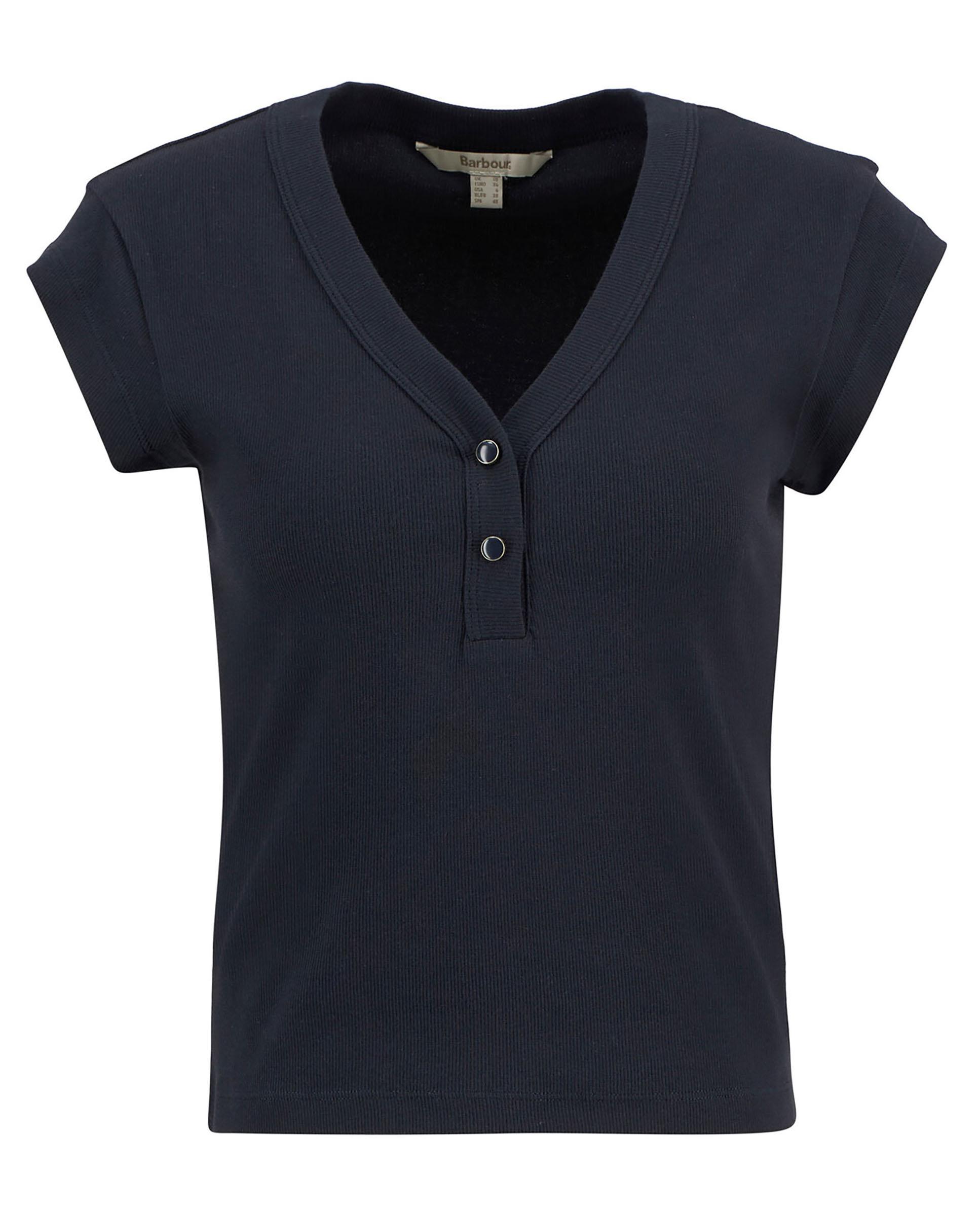 Camiseta de mujer con escote en V decorado con botones esmaltados - Barbour - Azul marino Azul marino-7