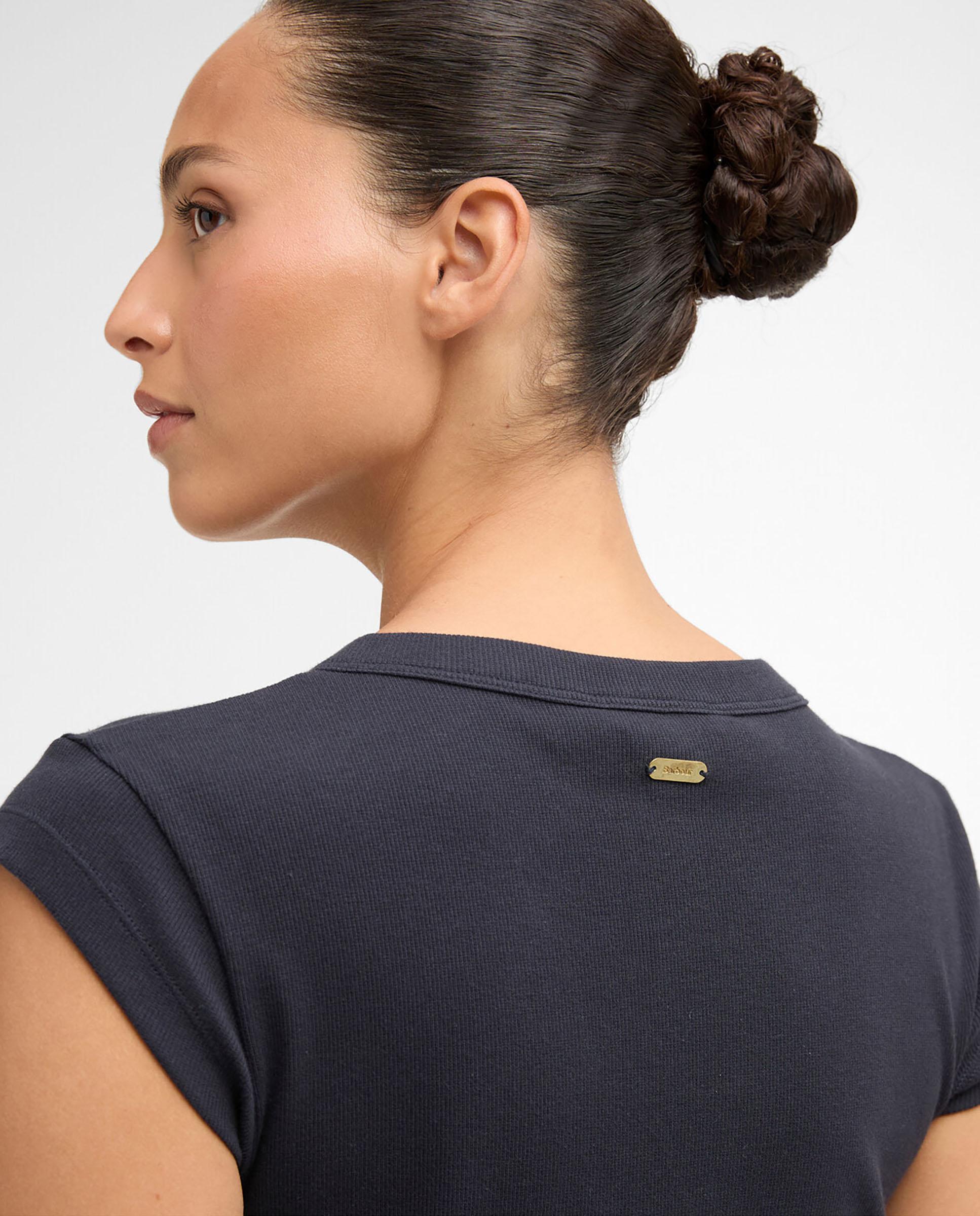 Camiseta de mujer con escote en V decorado con botones esmaltados - Barbour - Azul marino Azul marino-5