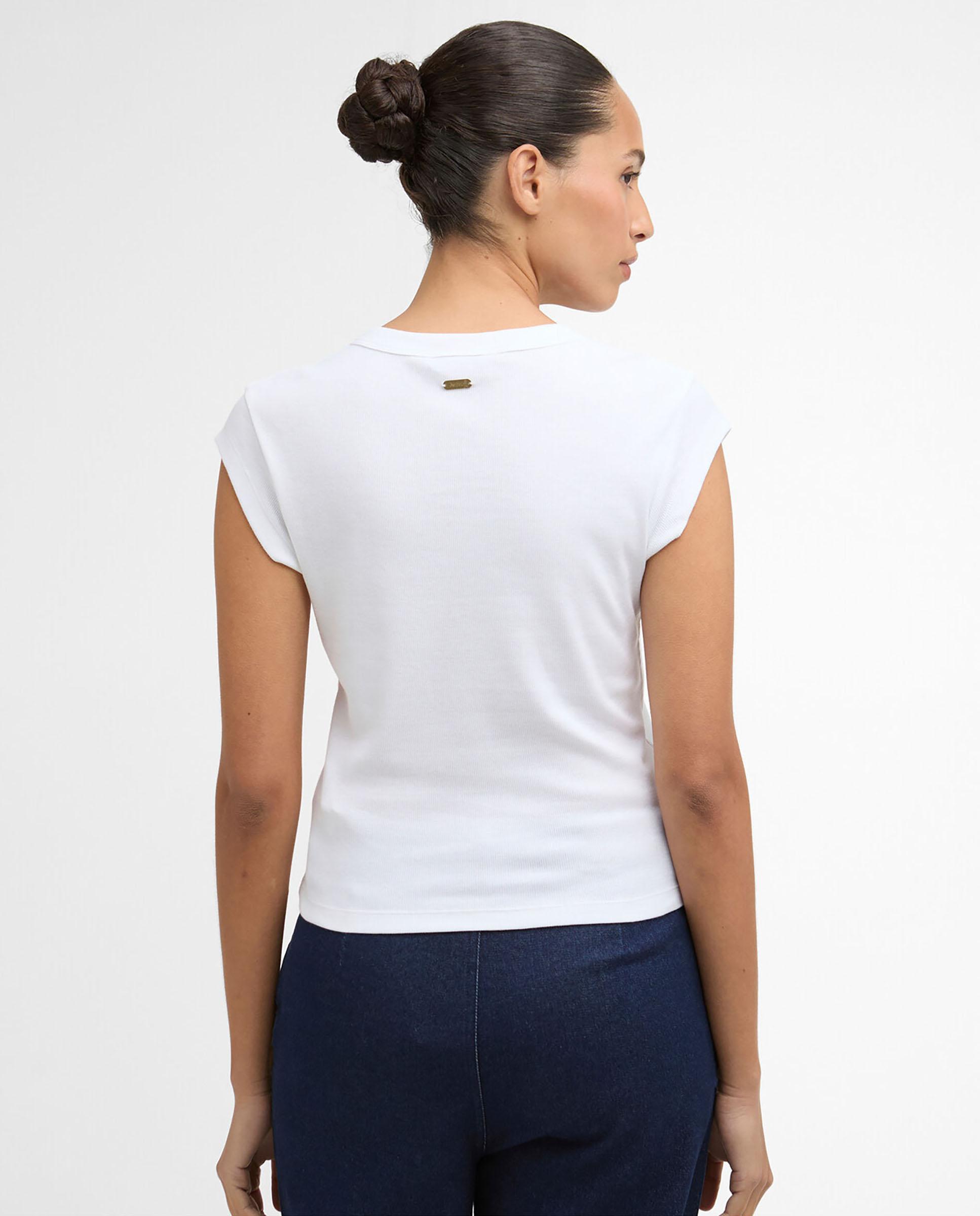 Camiseta de mujer con escote en V decorado con botones esmaltados - Barbour - Blanco Blanco-2