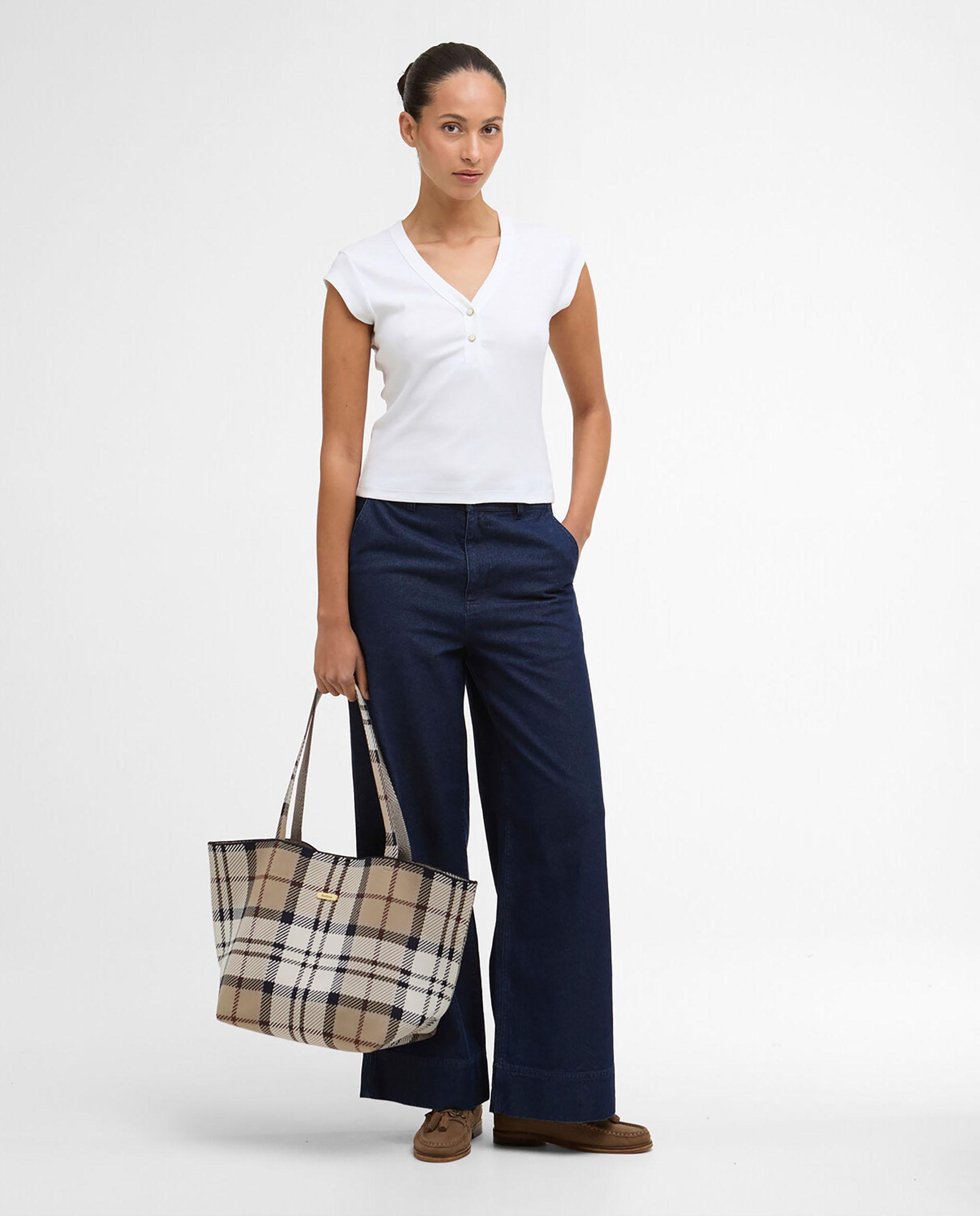 Camiseta de mujer con escote en V decorado con botones esmaltados - Barbour - Blanco Blanco-3