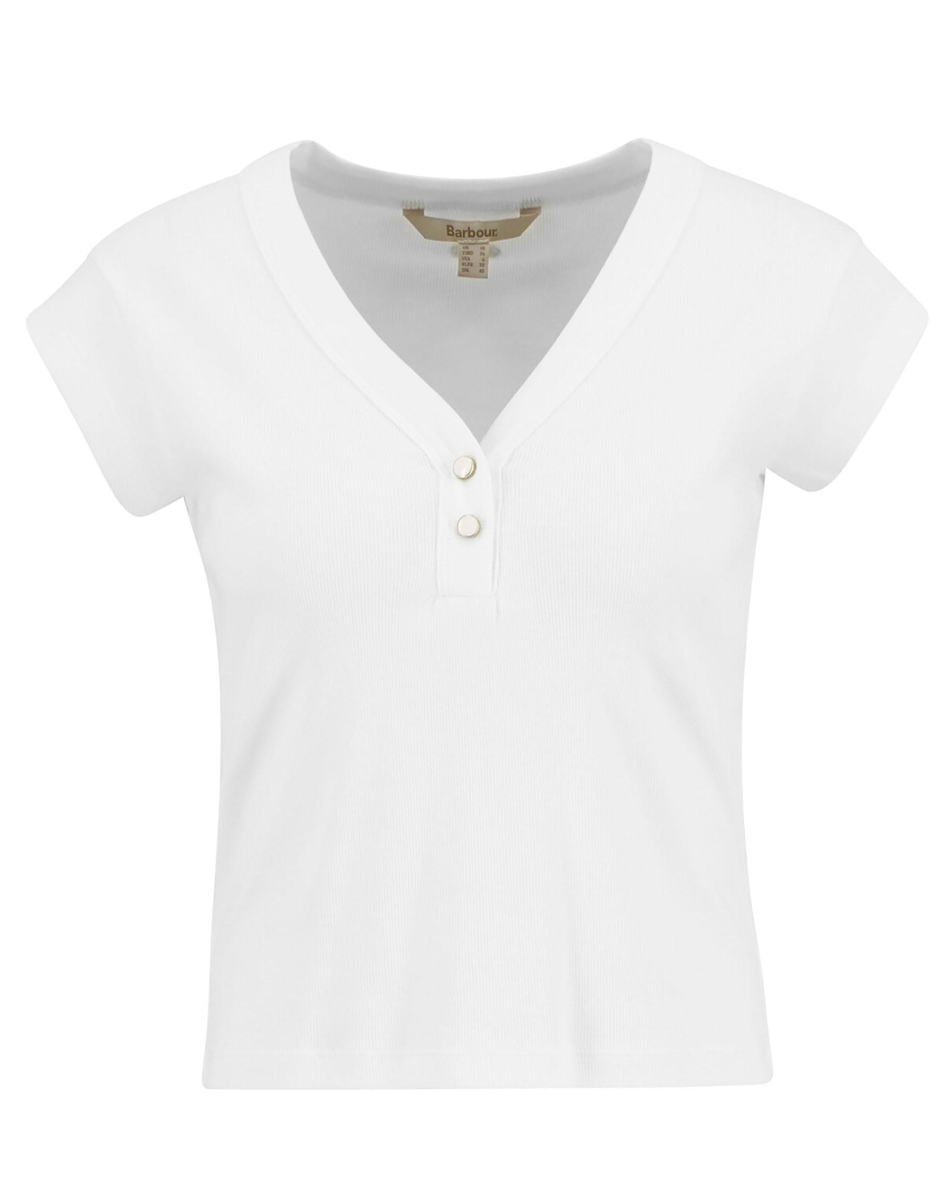 Camiseta de mujer con escote en V decorado con botones esmaltados - Barbour - Blanco Blanco-7
