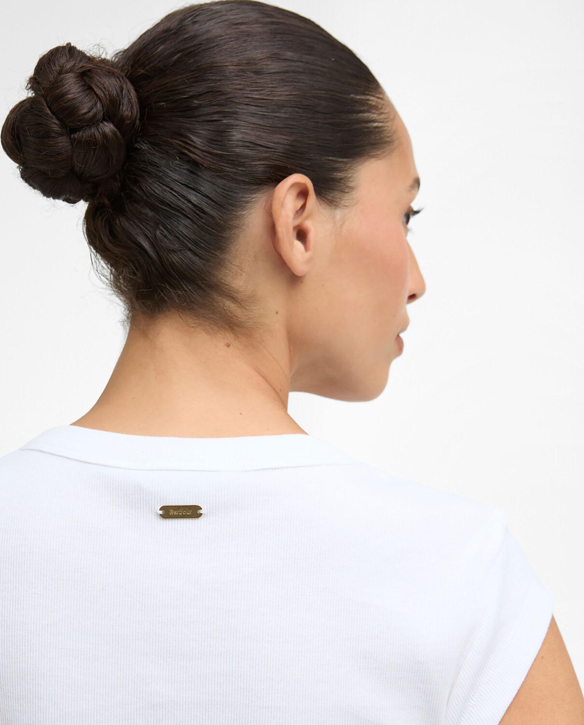 Camiseta de mujer con escote en V decorado con botones esmaltados - Barbour - Blanco Blanco-5