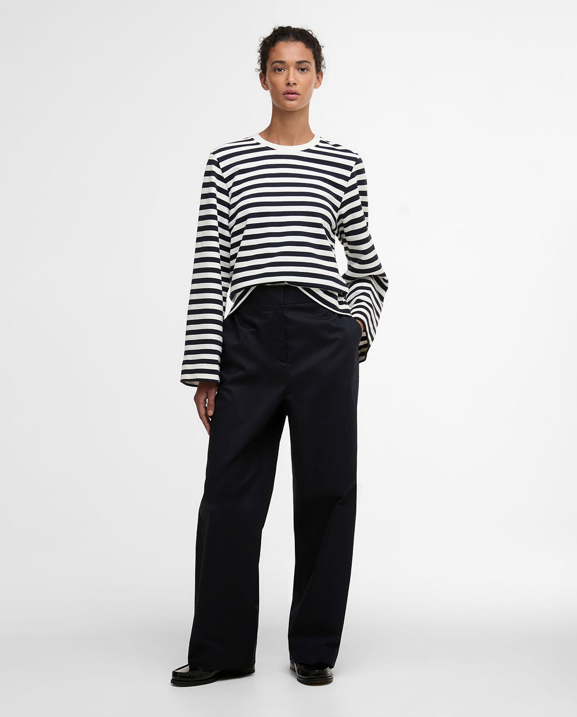Pantalones anchos de mujer con bolsillos laterales y trabillas con botón - Barbour - Azul marino Azul marino-3