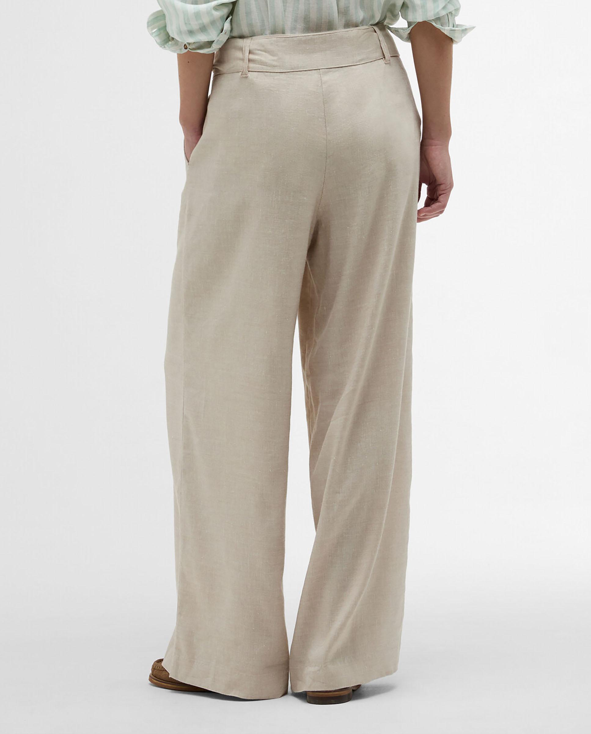 Pantalones anchos de mujer con cinturón del mismo tejido para ceñir la cintura y bolsillos laterales - Barbour - Beige Beige-2