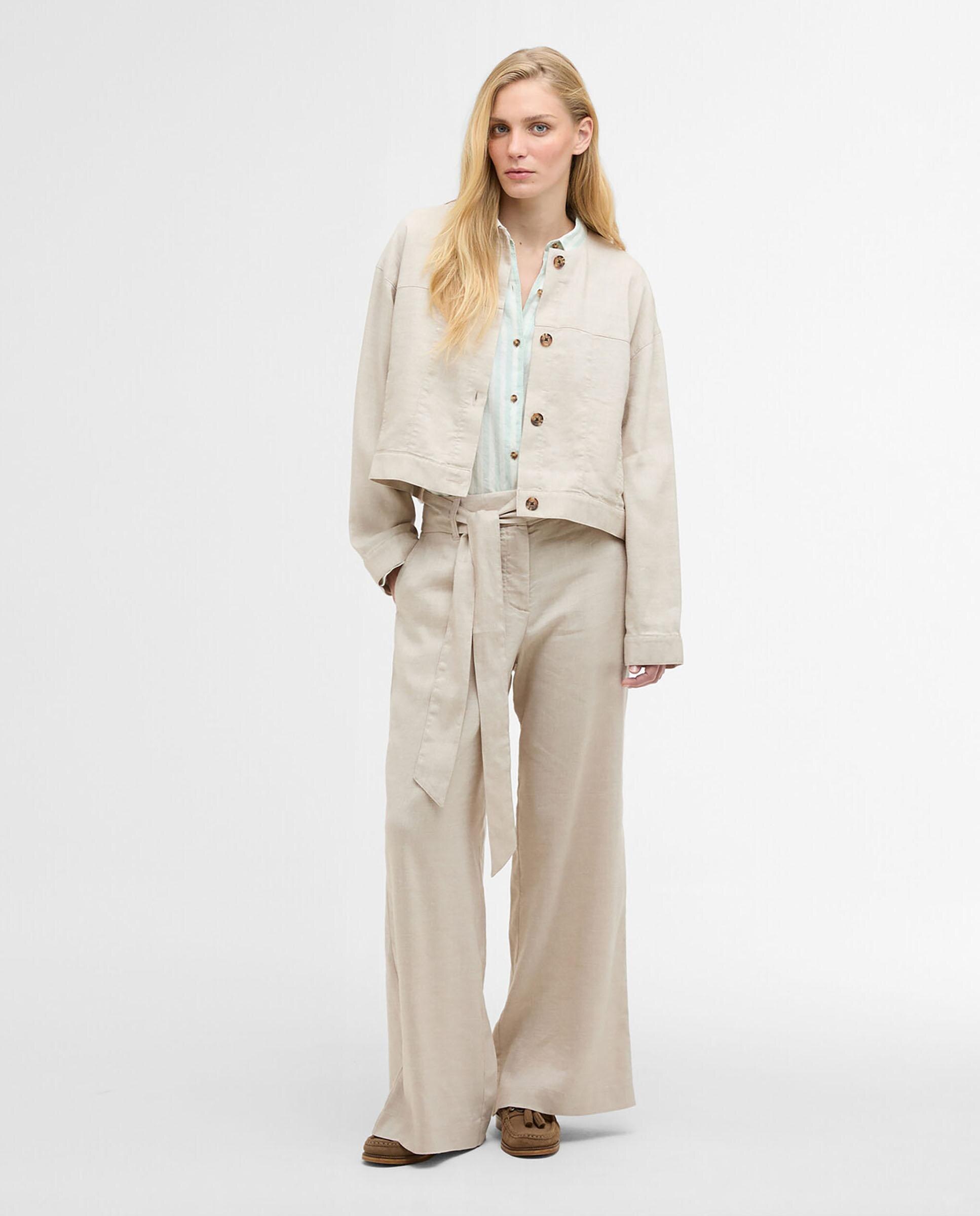 Pantalones anchos de mujer con cinturón del mismo tejido para ceñir la cintura y bolsillos laterales - Barbour - Beige Beige-3
