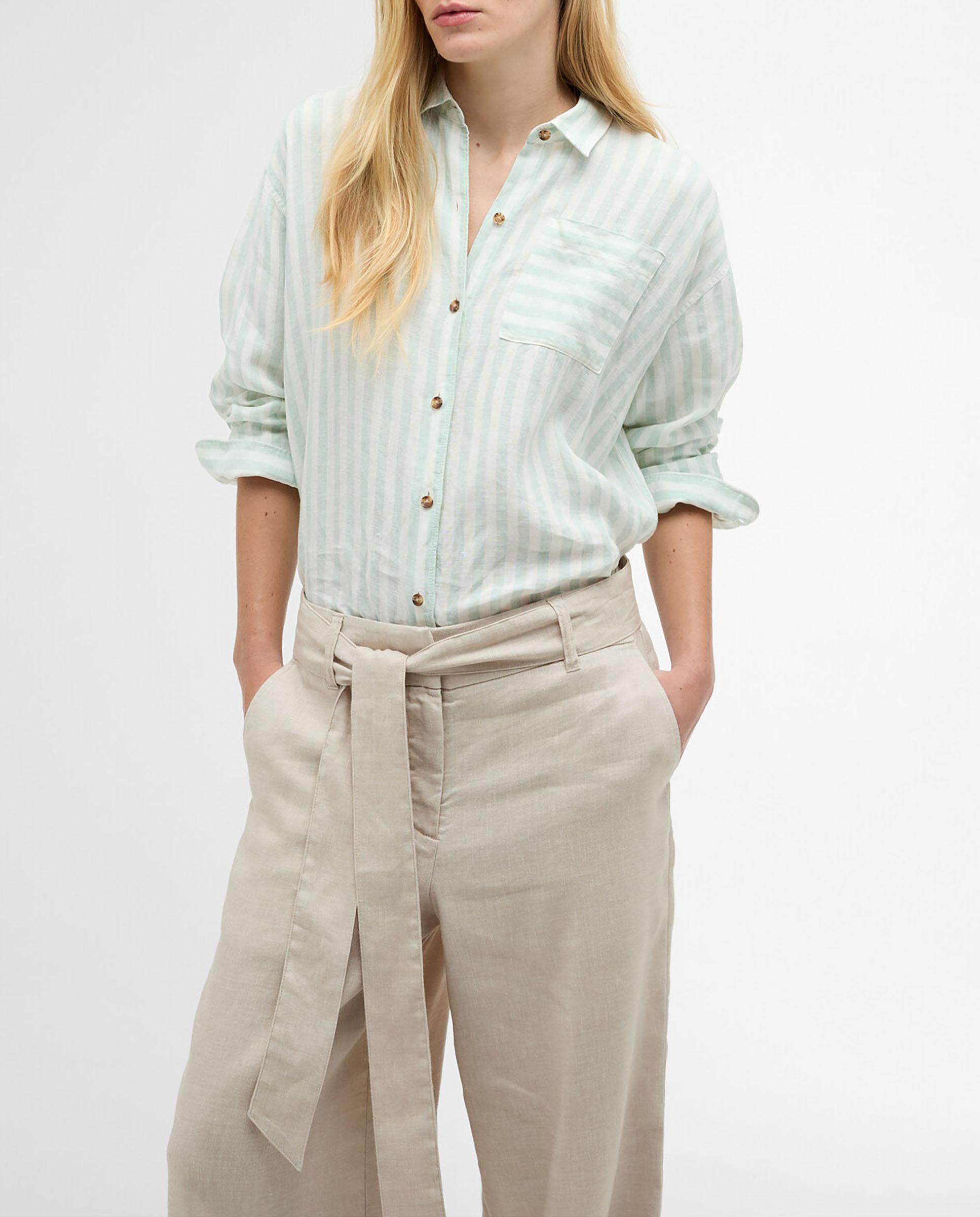 Pantalones anchos de mujer con cinturón del mismo tejido para ceñir la cintura y bolsillos laterales - Barbour - Beige Beige-5