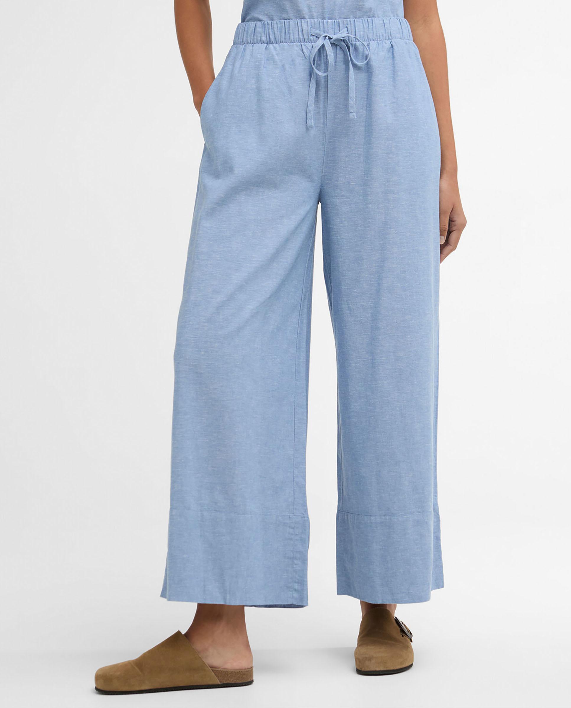 Barbour - Pantalones anchos de mujer con cintura elástica y ajuste de cordón.