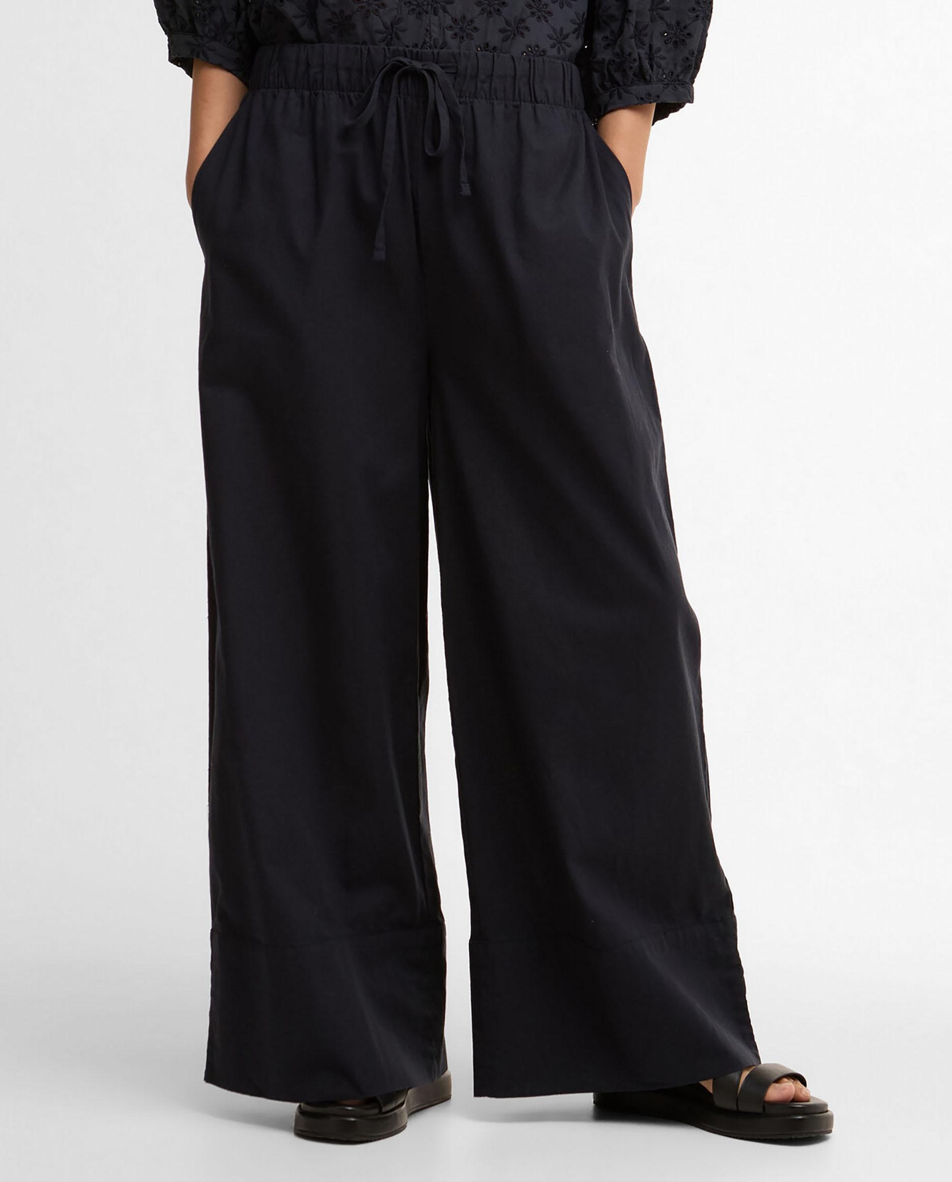 Pantalones anchos de mujer con cintura elástica y ajuste de cordón - Barbour - Azul marino Azul marino-1