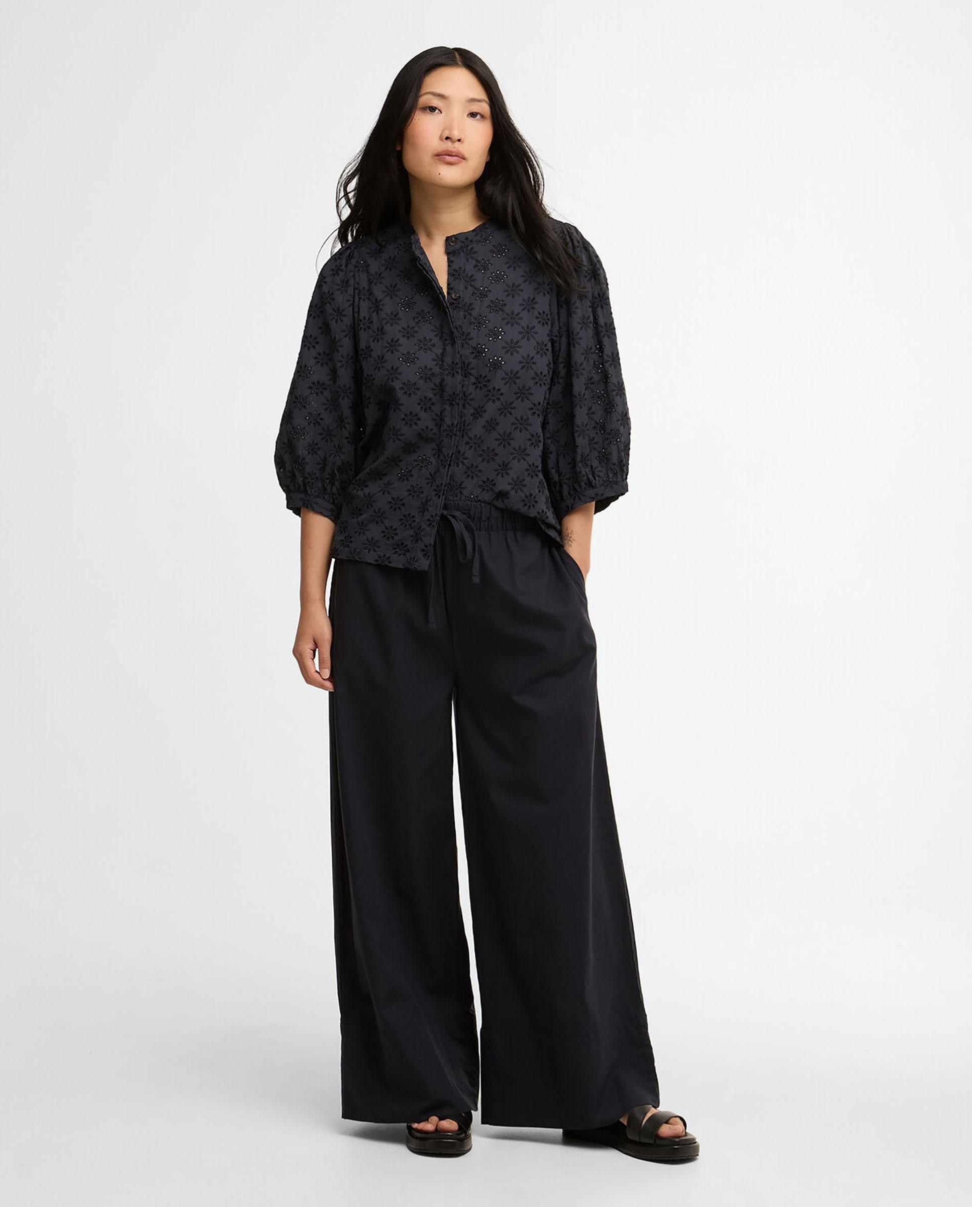 Pantalones anchos de mujer con cintura elástica y ajuste de cordón - Barbour - Azul marino Azul marino-3