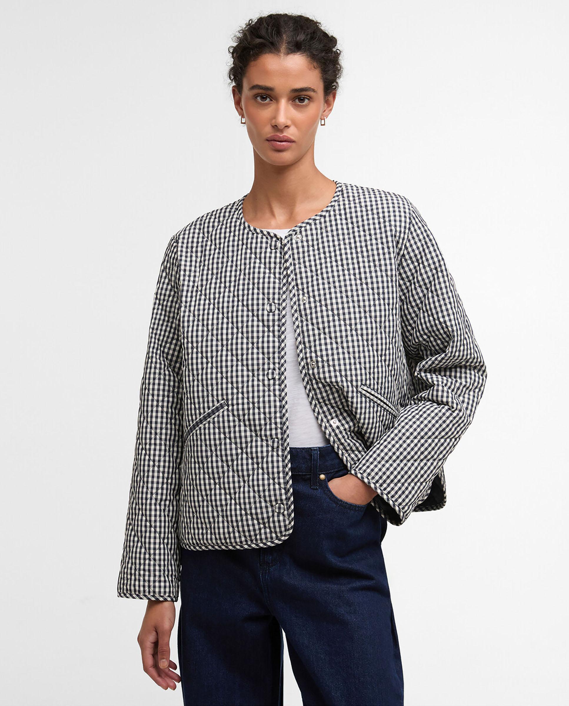 Abrigo acolchado de mujer con cierre frontal de botones forrados y bolsillos dobles - Barbour - Negro / Blanco Negro / Blanco-1