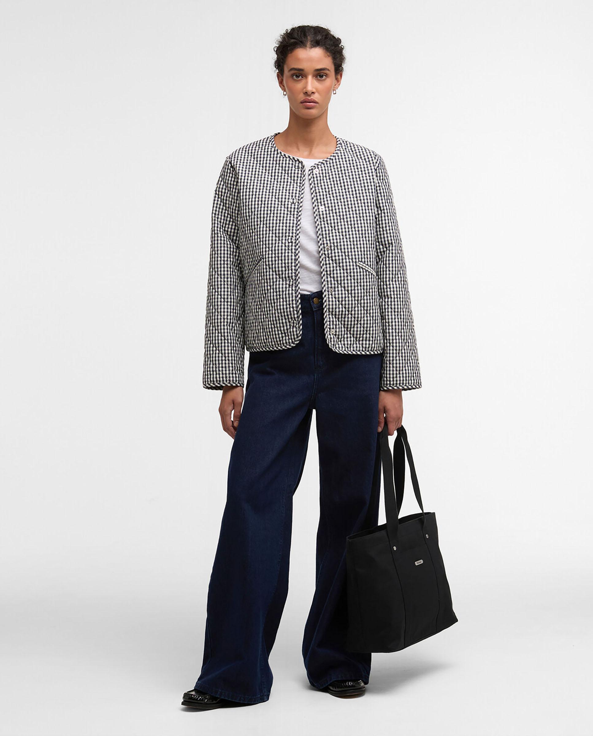 Abrigo acolchado de mujer con cierre frontal de botones forrados y bolsillos dobles - Barbour - Negro / Blanco Negro / Blanco-3