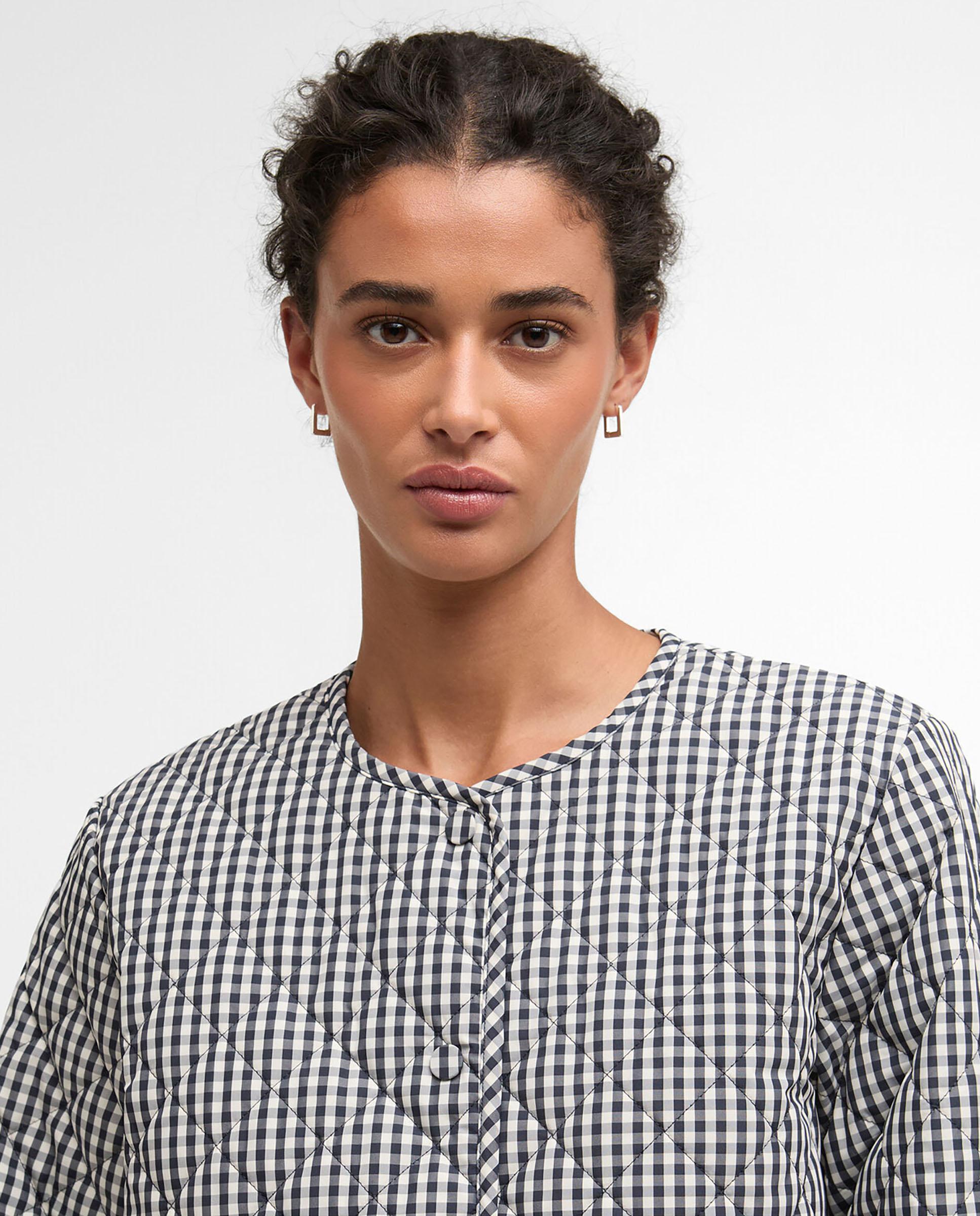Abrigo acolchado de mujer con cierre frontal de botones forrados y bolsillos dobles - Barbour - Negro / Blanco Negro / Blanco-4